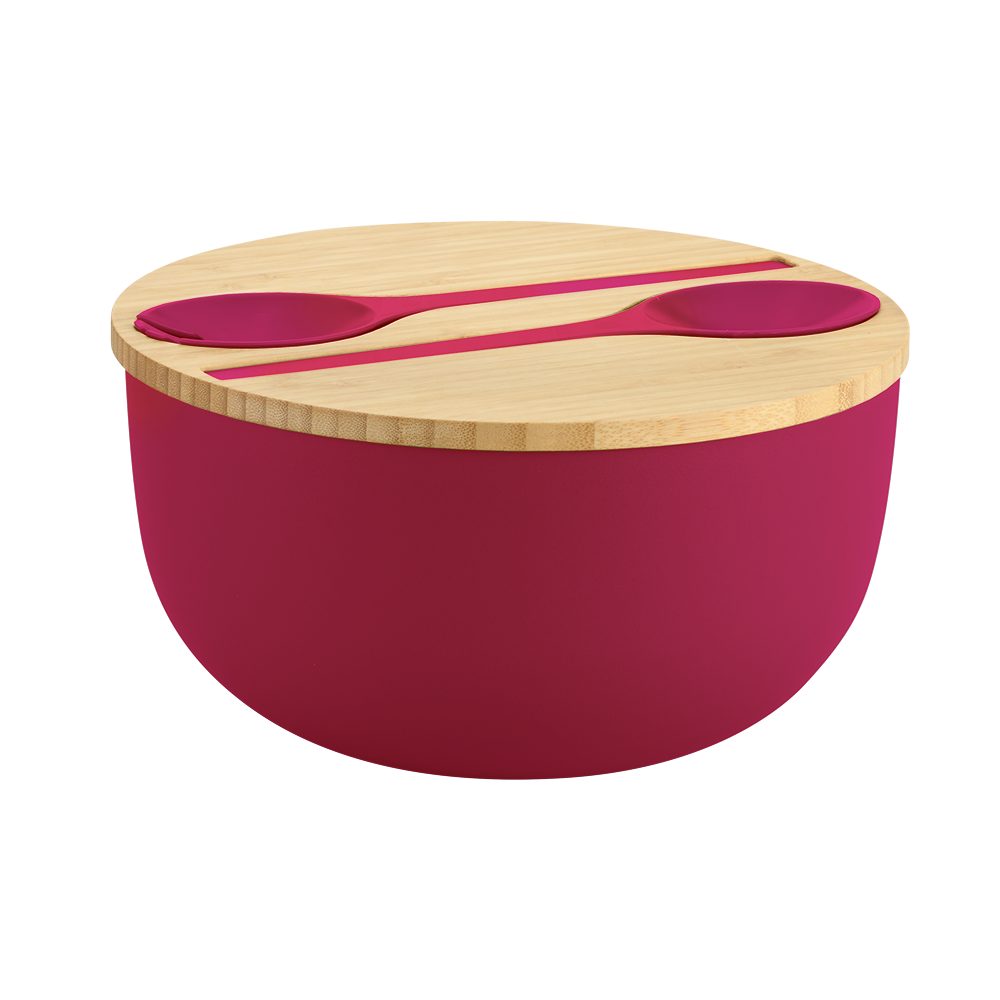 KESPER® Salatschüssel Salatschale mit Deckel und Salatbesteck, Polypropylen, (Set, 4-tlg), Deckel aus FSC®-zertifiziertem Bambus