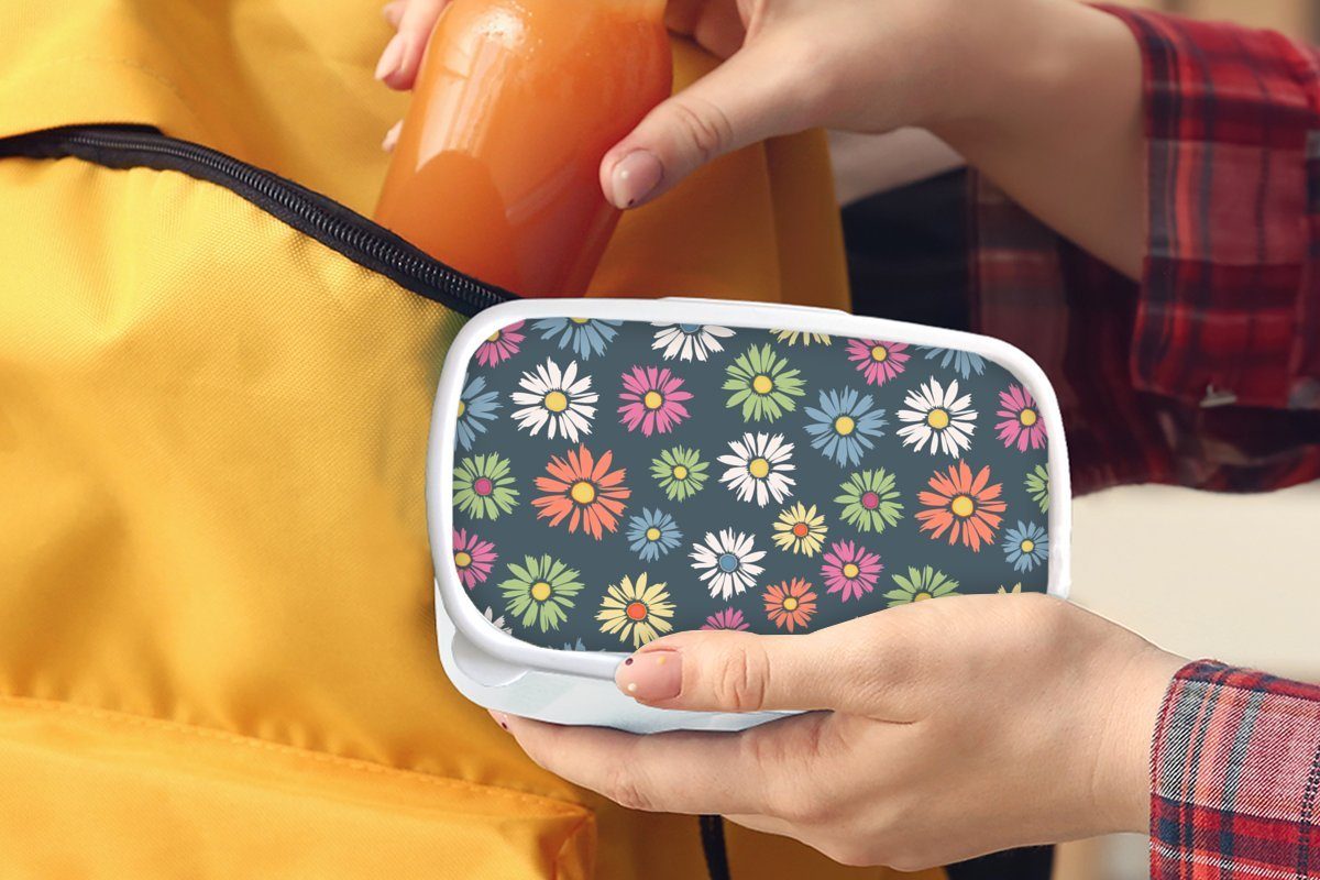 - - Brotbox (2-tlg), MuchoWow Regenbogen Erwachsene, Blumen, für und weiß Brotdose, für Kinder Mädchen Lunchbox Kunststoff, Design und Jungs