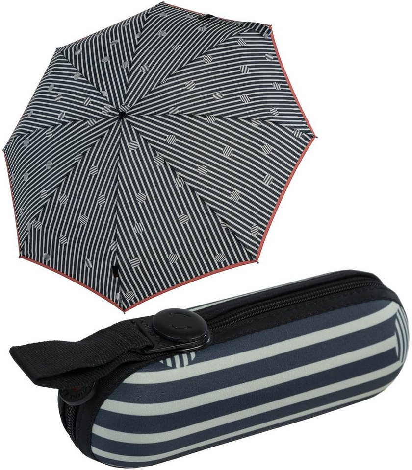 Knirps® Taschenregenschirm X1 mini Damen-Schirm Copenhagen black im Etui,  mit Befestigungsmöglichkeit durch die Schlaufe