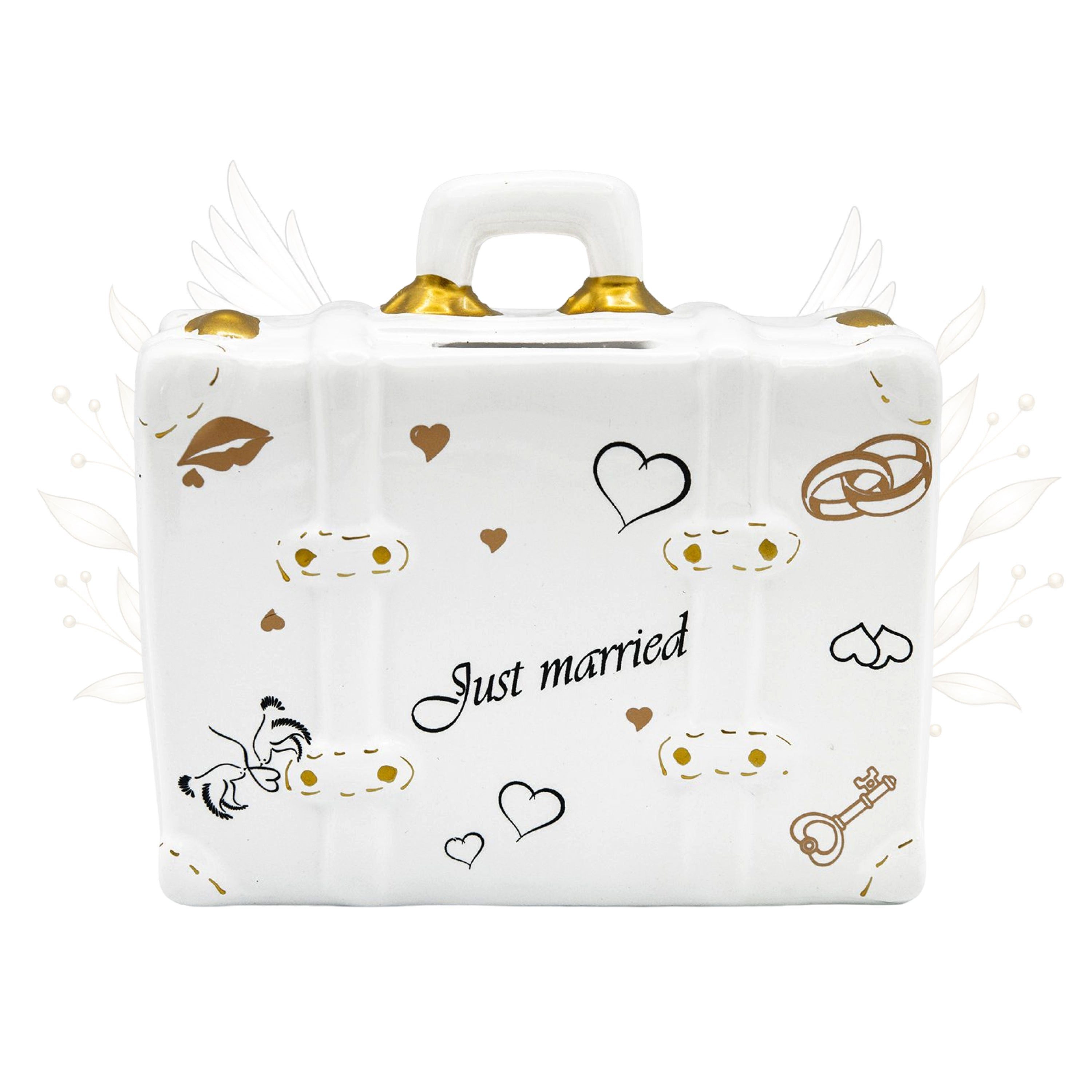 Logbuch-Verlag Dekofigur Spardose Koffer Just Married – Hochzeits-Spardose aus Keramik