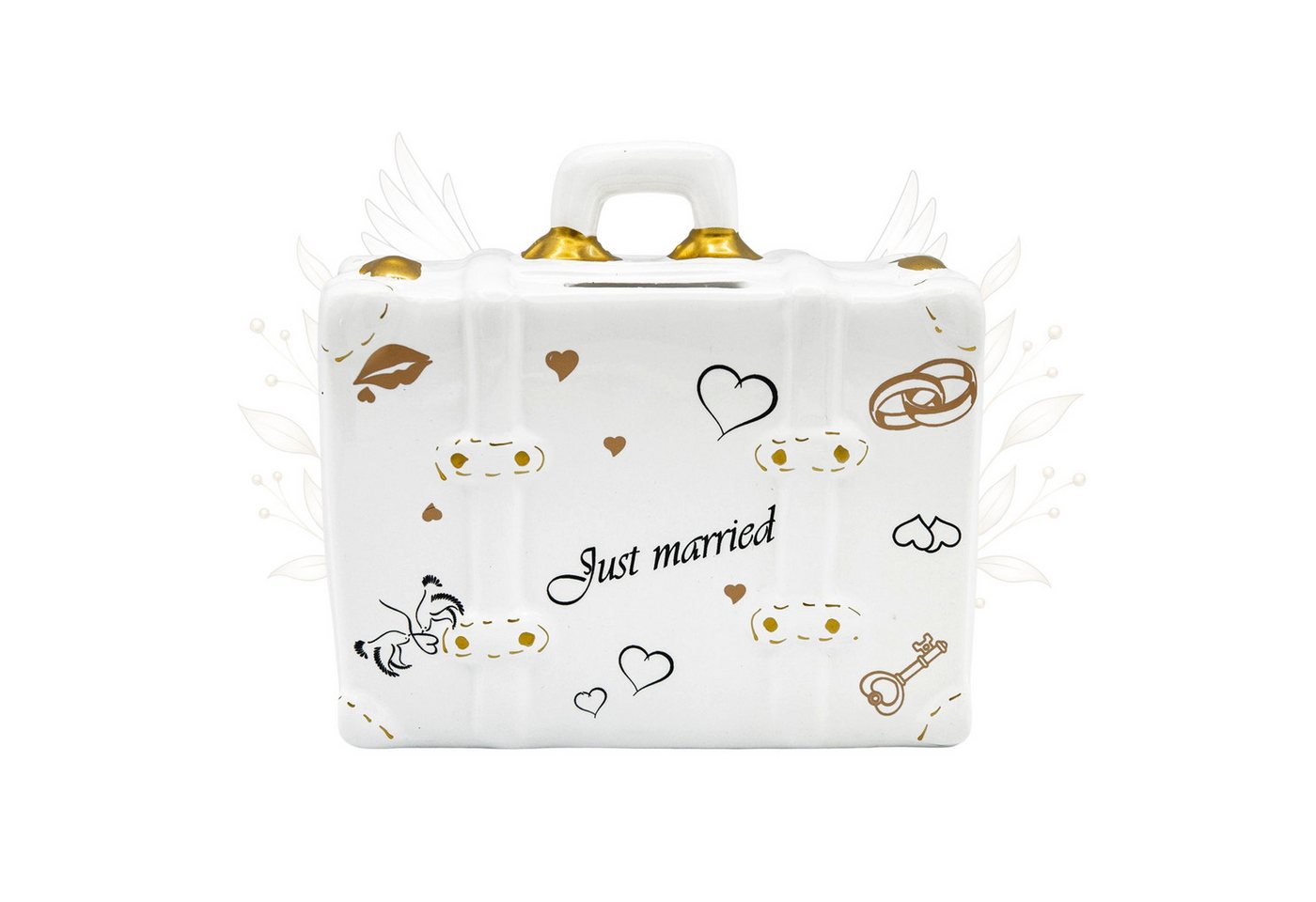 Logbuch-Verlag Dekofigur Spardose Koffer Just Married – Hochzeits-Spardose aus Keramik