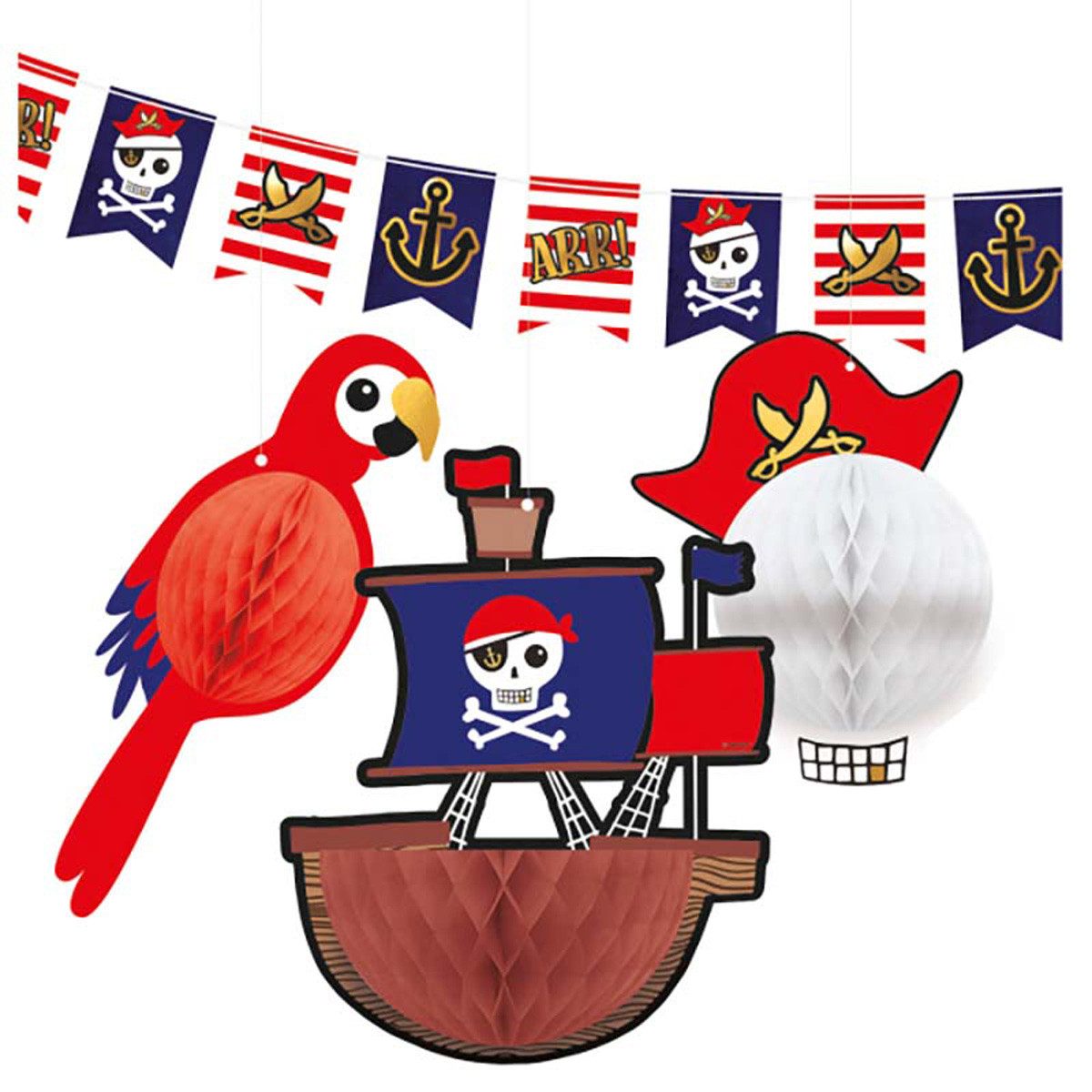 Amscan Wabenball Dekoset Pirat (1Wimpelkette, 3Wabenbälle)