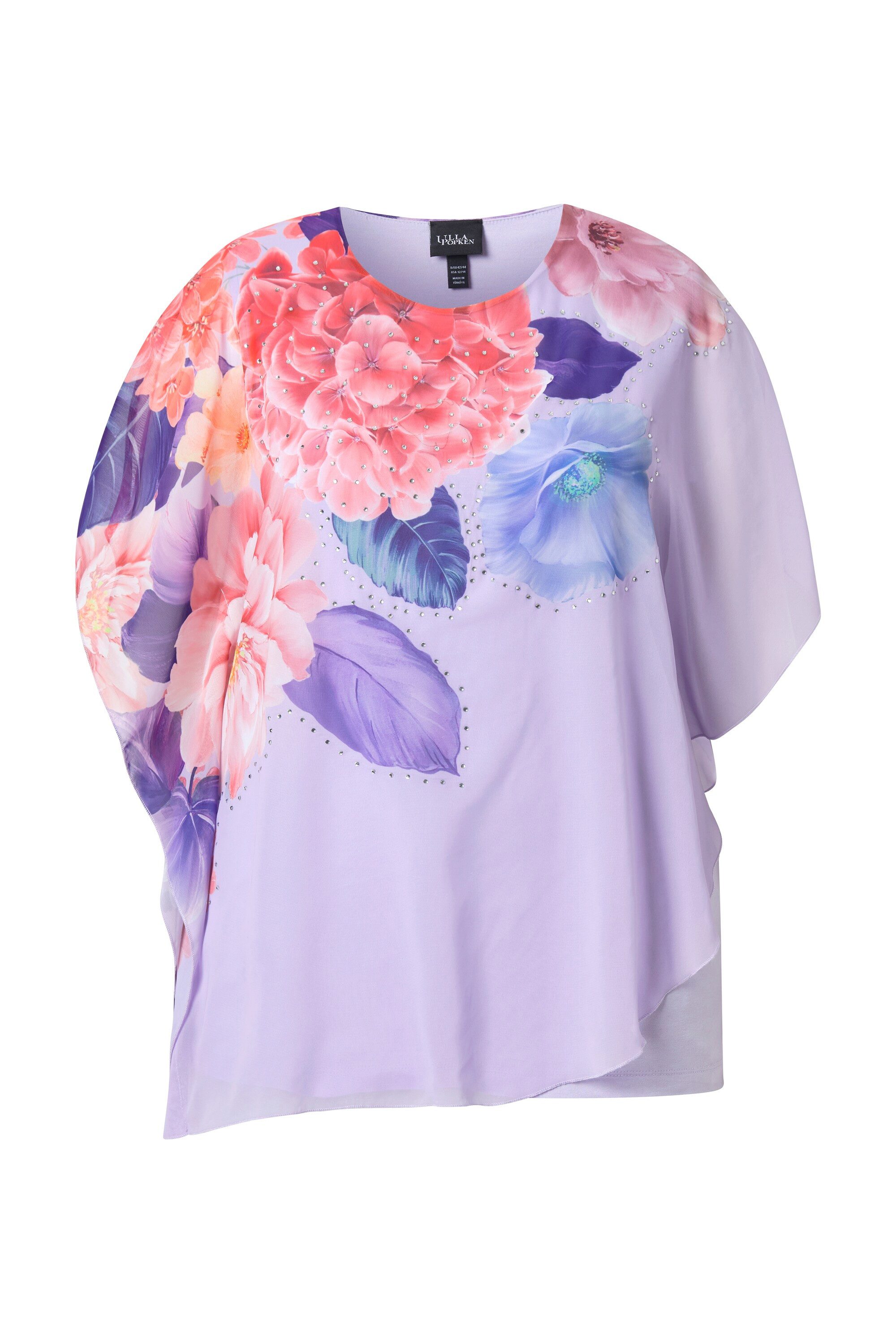 Ulla Popken Longbluse Chiffonbluse Blüten doppellagig Rundhals Halbarm