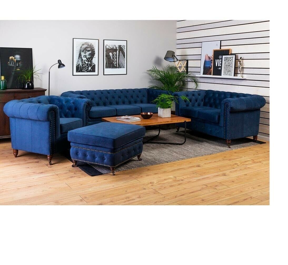 JVmoebel Sofa Moderne Blaue Chesterfield Sofagarnitur 3+2+1 Sitzer Set Couchen, Made in Europe