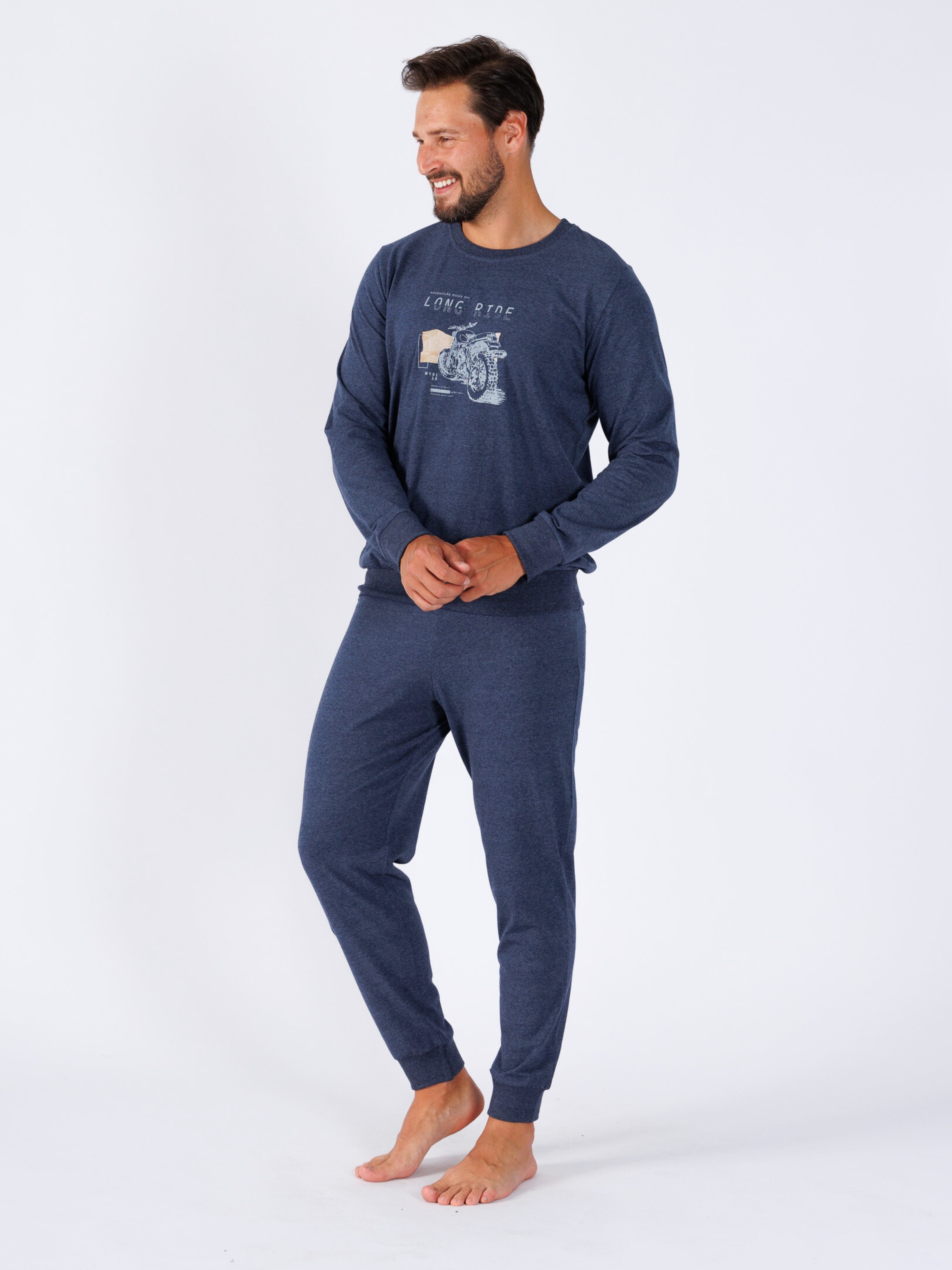 HOTBERG Schlafanzug Herren lang mit Bündchen Abschlüsse, Reine Baumwolle günstig online kaufen