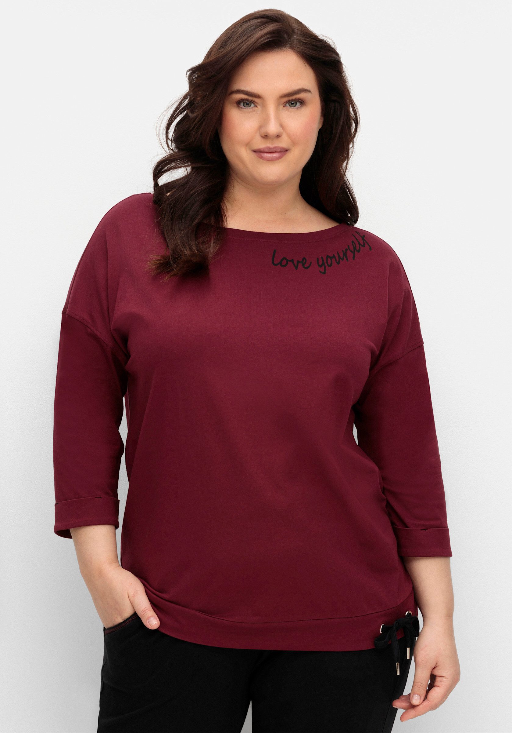 Sheego T-Shirt Oversize-Shirt . mit Bindeband am Saum günstig online kaufen