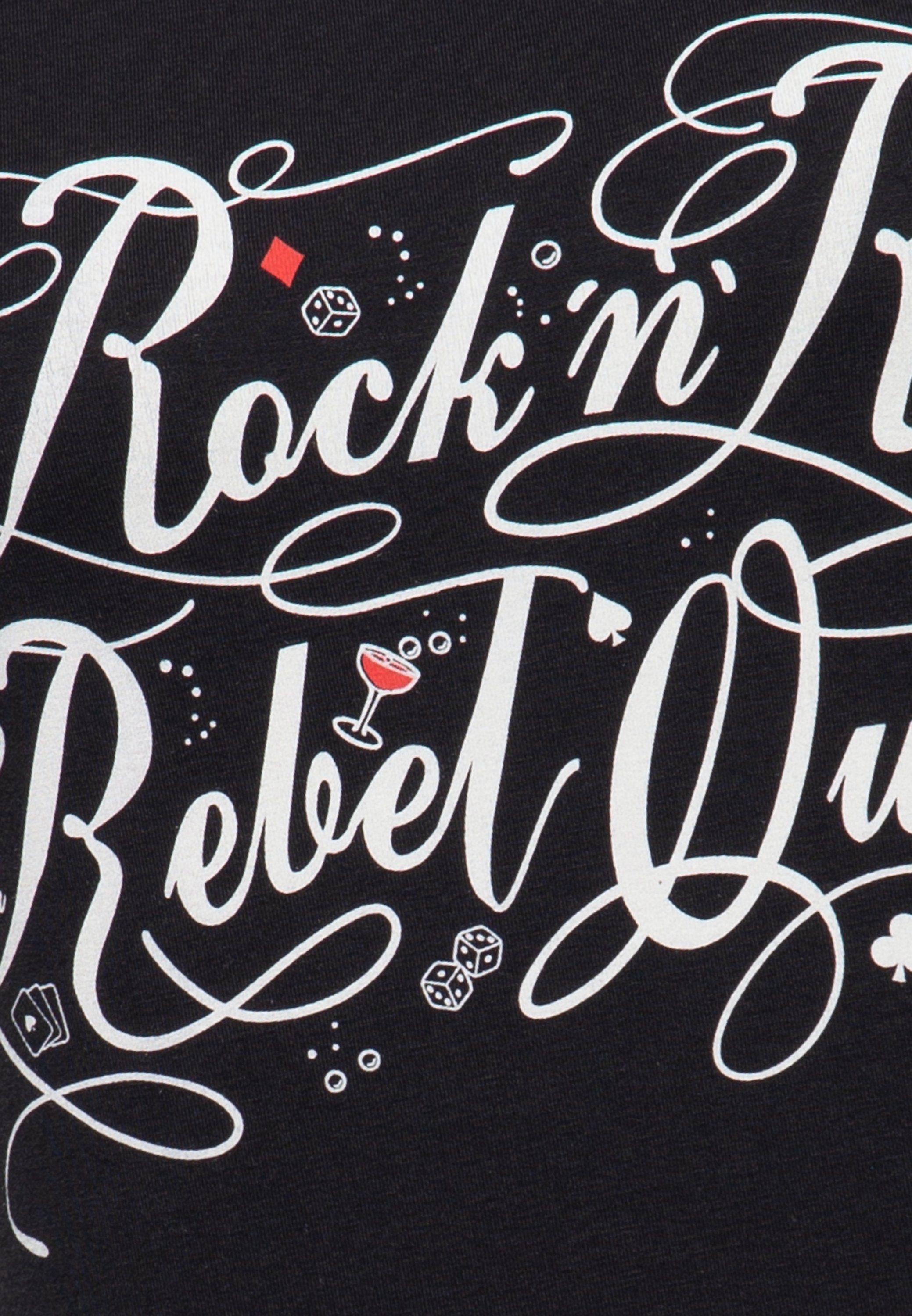 (1-tlg) Print-Shirt Vintage Print mit QueenKerosin Rebel Queen schwarz Rock'n'Roll Front Statement