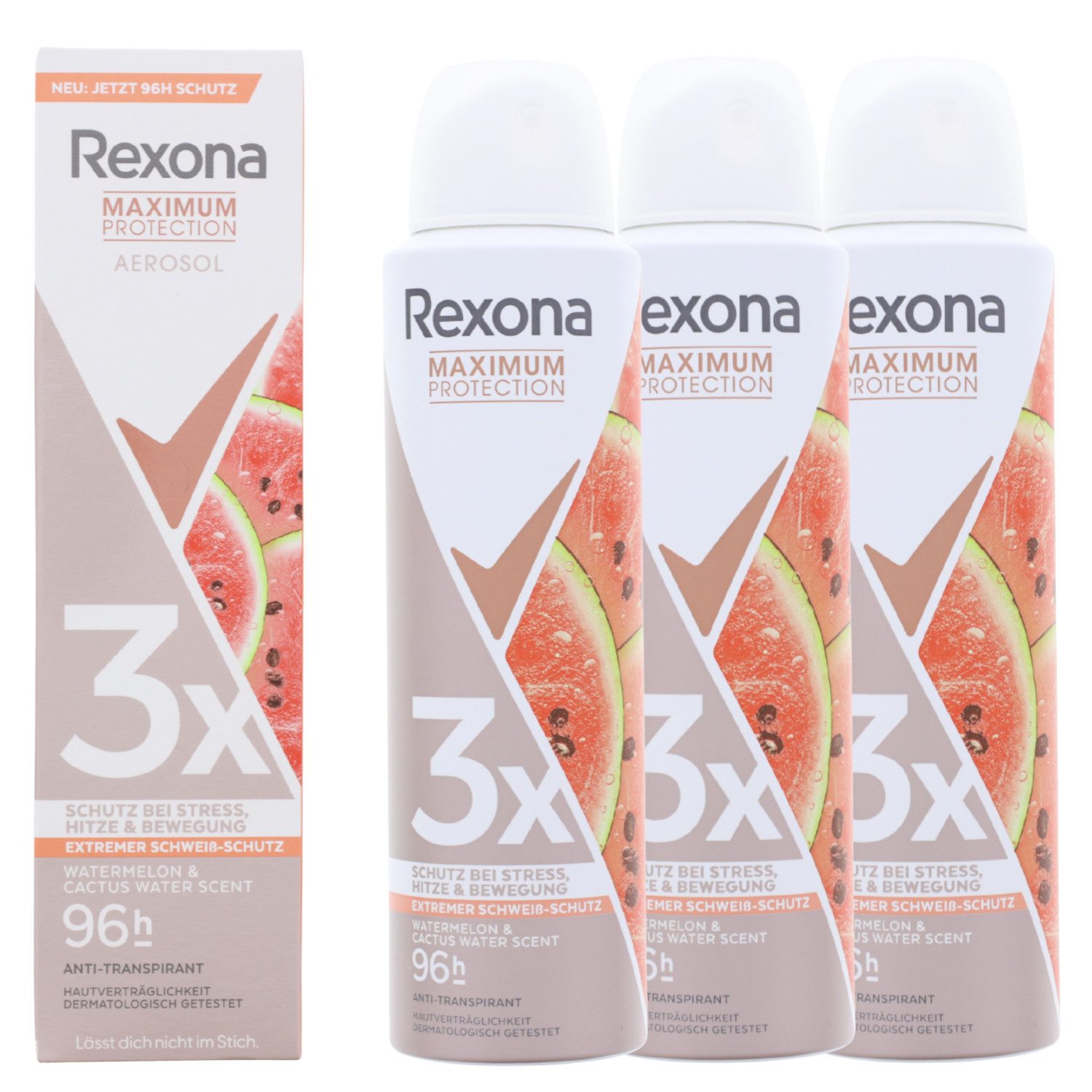 Rexona Bodyspray 3 x Rexona Maximum Protection je 150ml Wassermelone & Kaktuswasser Duf