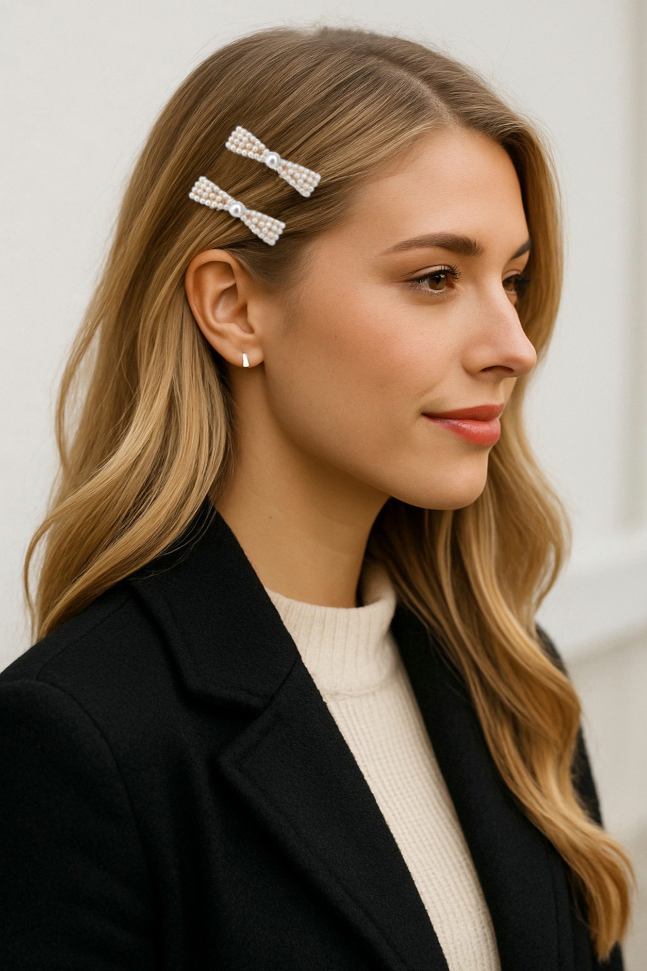 Ella Jonte Haarspange, Schleifen-Design mit Perlen, gold/weiß, elegant & retro