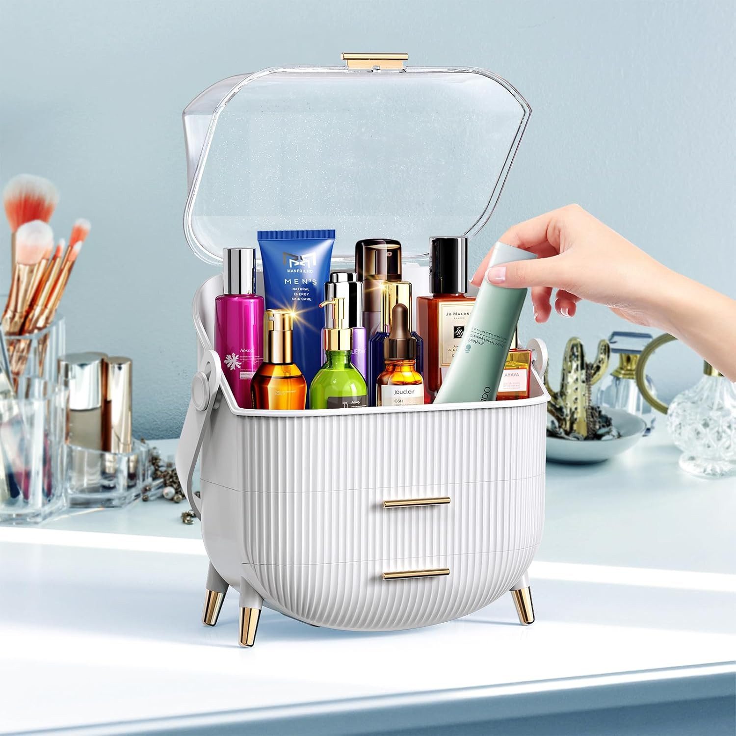 Nettlife Make-Up Organizer Kosmetikorganizer mit 2 Schubladen Aufbewahrungsbox(26x16x38 cm), Weiß Rosa Hellgrün Dunkelgrün Magenta Silber Gold Rot Dunkelblau