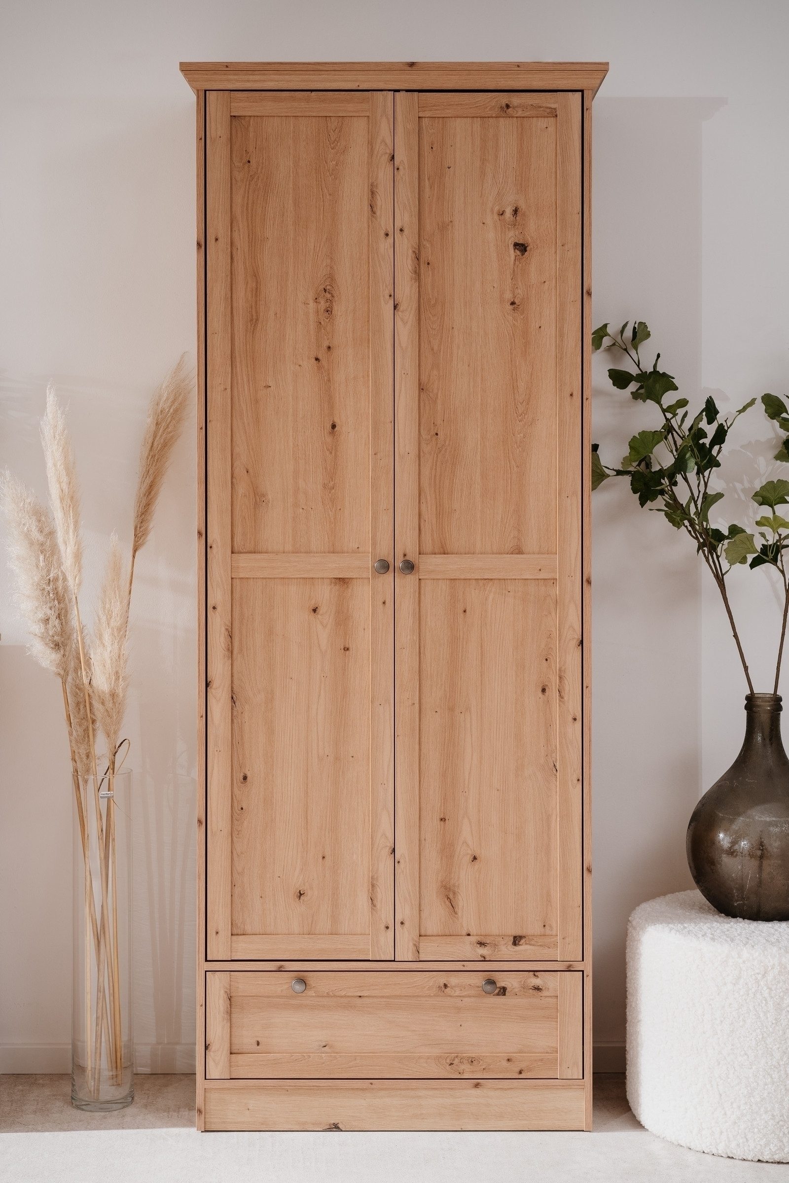 freiraum Mehrzweckschrank Timber 2 Türen, 1 Schub, 5 Böden, Artisan Eiche Dekor - 80x200x39cm (BxHxT)