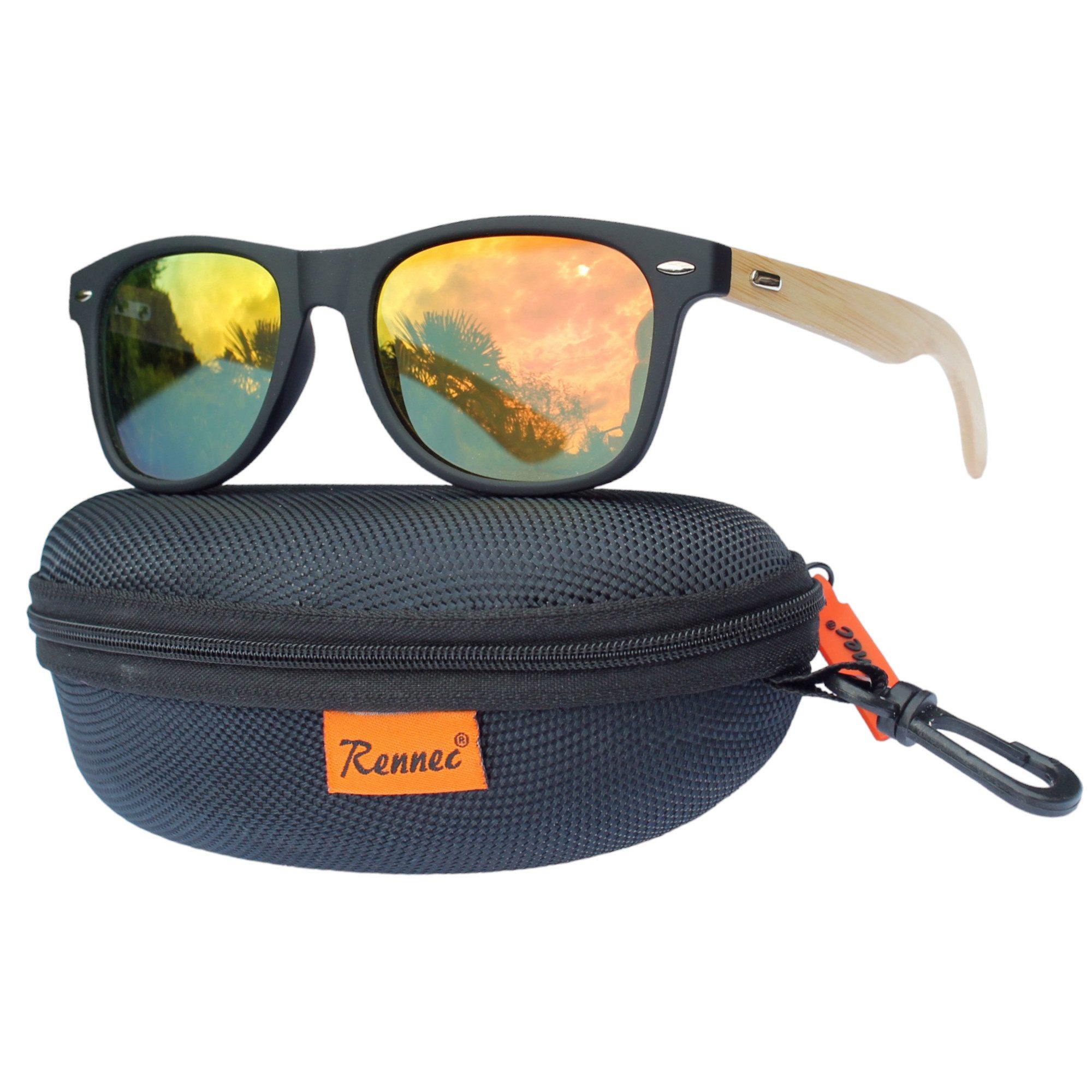 Rennec Sonnenbrille (Brille mit Bambus Holz Bügel und Brillenbox) Retro Bri günstig online kaufen