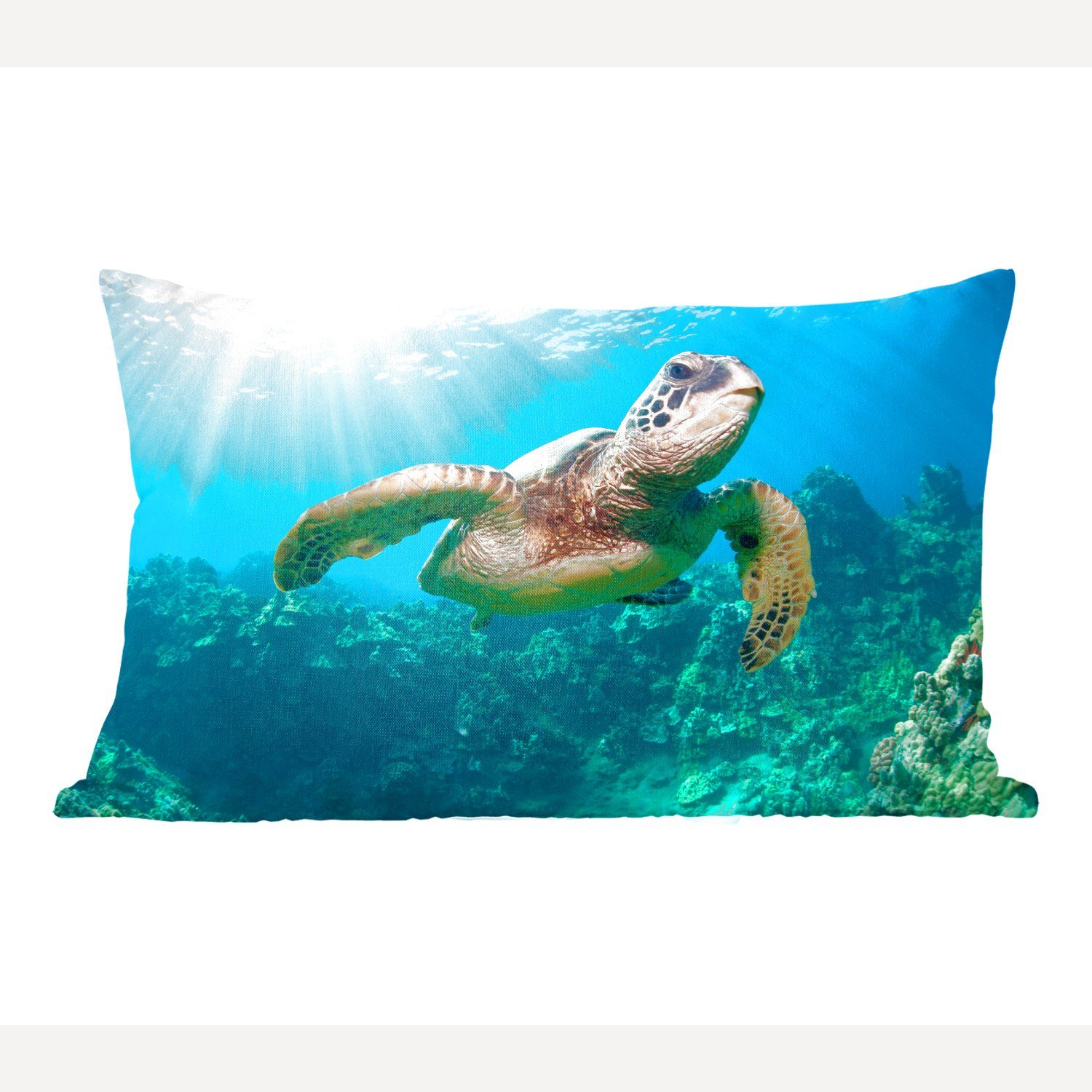 MuchoWow Dekokissen Schwimmende Schildkröte Fotodruck, Wohzimmer Dekoration, Zierkissen, Dekokissen mit Füllung, Schlafzimmer