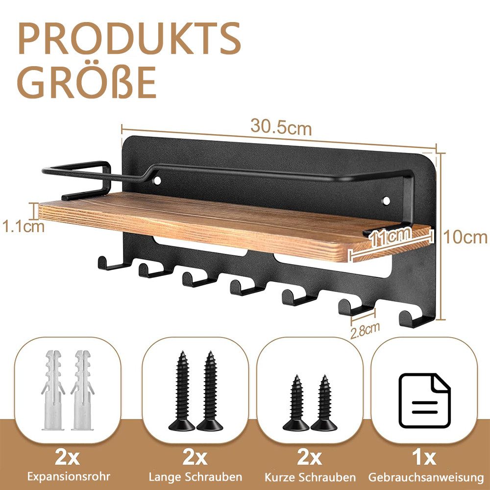 NUODWELL Schlüsselbrett Schlüsselbrett Metall mit Holzablage, Schlüsselabla günstig online kaufen