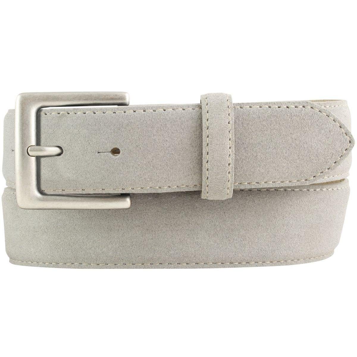 BELTINGER Ledergürtel Gürtel aus Veloursleder 3,5 cm - Velour-Ledergürtel für Herren 35mm - Hellgrau, Altsilber