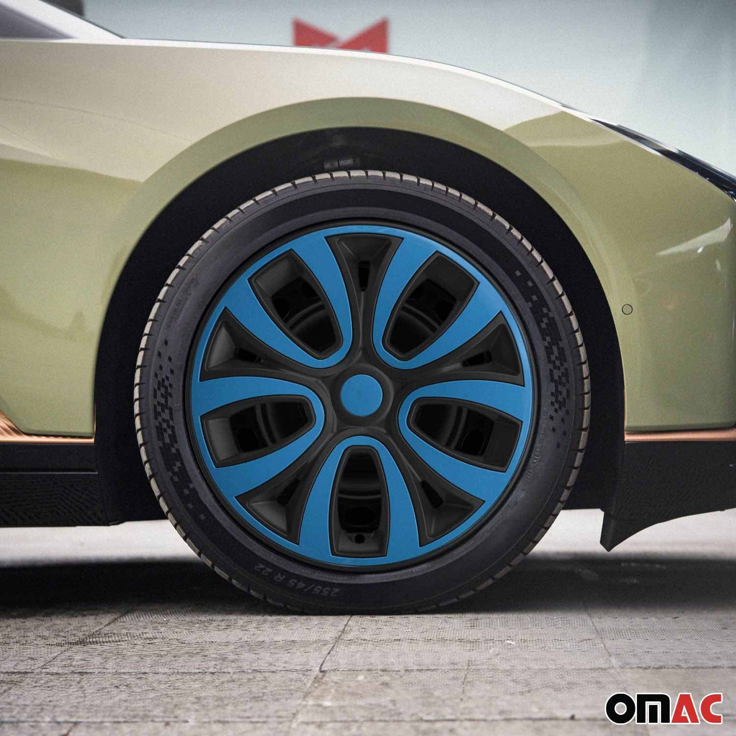OMAC Wheel Covers 16 inch Matte Black & Blue 4-piece set, (4-pcs) Easy installation, lightweight, car wash resistant