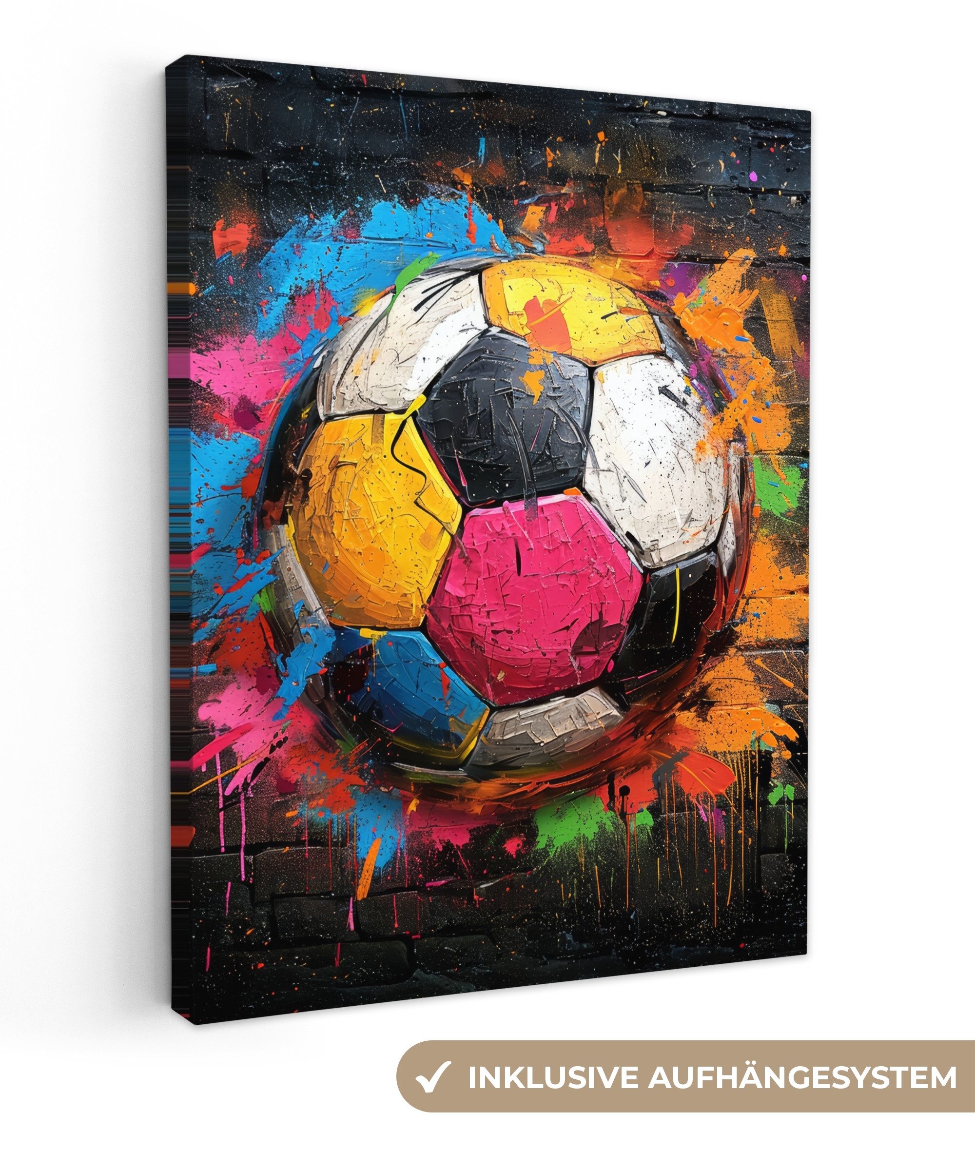 OneMillionCanvasses® Leinwandbild Graffiti - Fußball - Wand - Sport - Pop-Art, Graffiti - Fußball (1 St), Leinwand Bilder für Wohnzimmer Schlafzimmer 30x40 cm