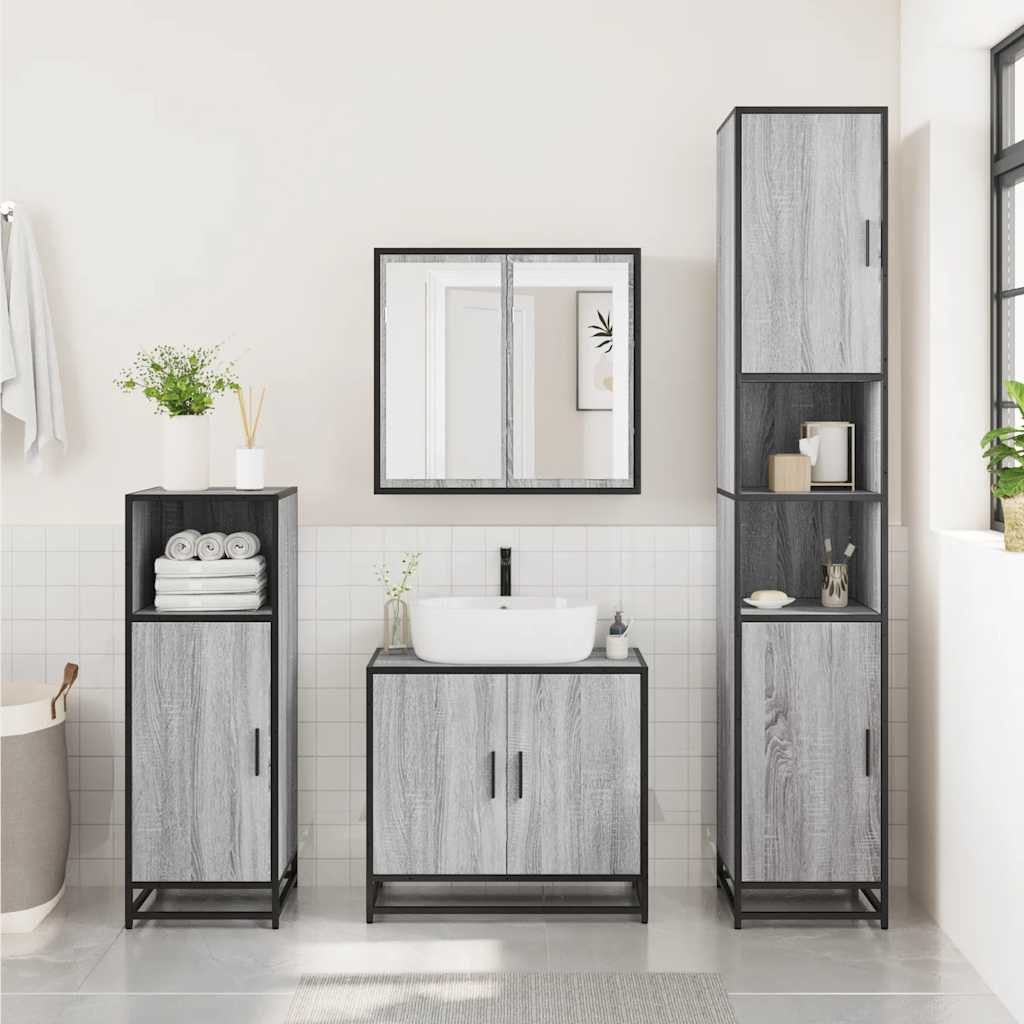 vidaXL Badezimmer-Set Badschrank Grau Sonoma 35x37,5x100 cm Holzwerkstoff, günstig online kaufen