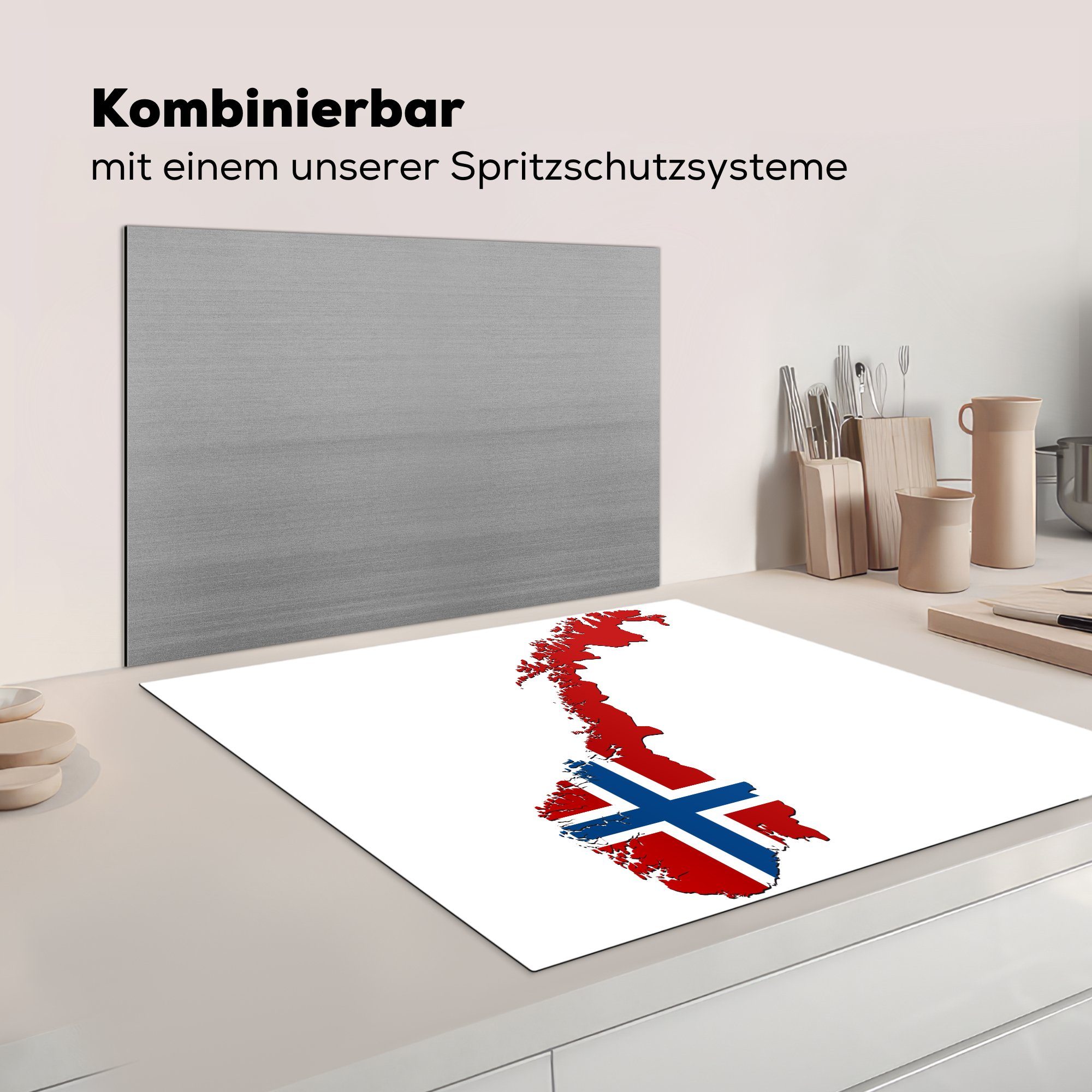 MuchoWow Herdblende-/Abdeckplatte Illustration von Norwegen 78x78 Flagge, Farben in der Vinyl, (1 für küche den cm, Arbeitsplatte Ceranfeldabdeckung, tlg)