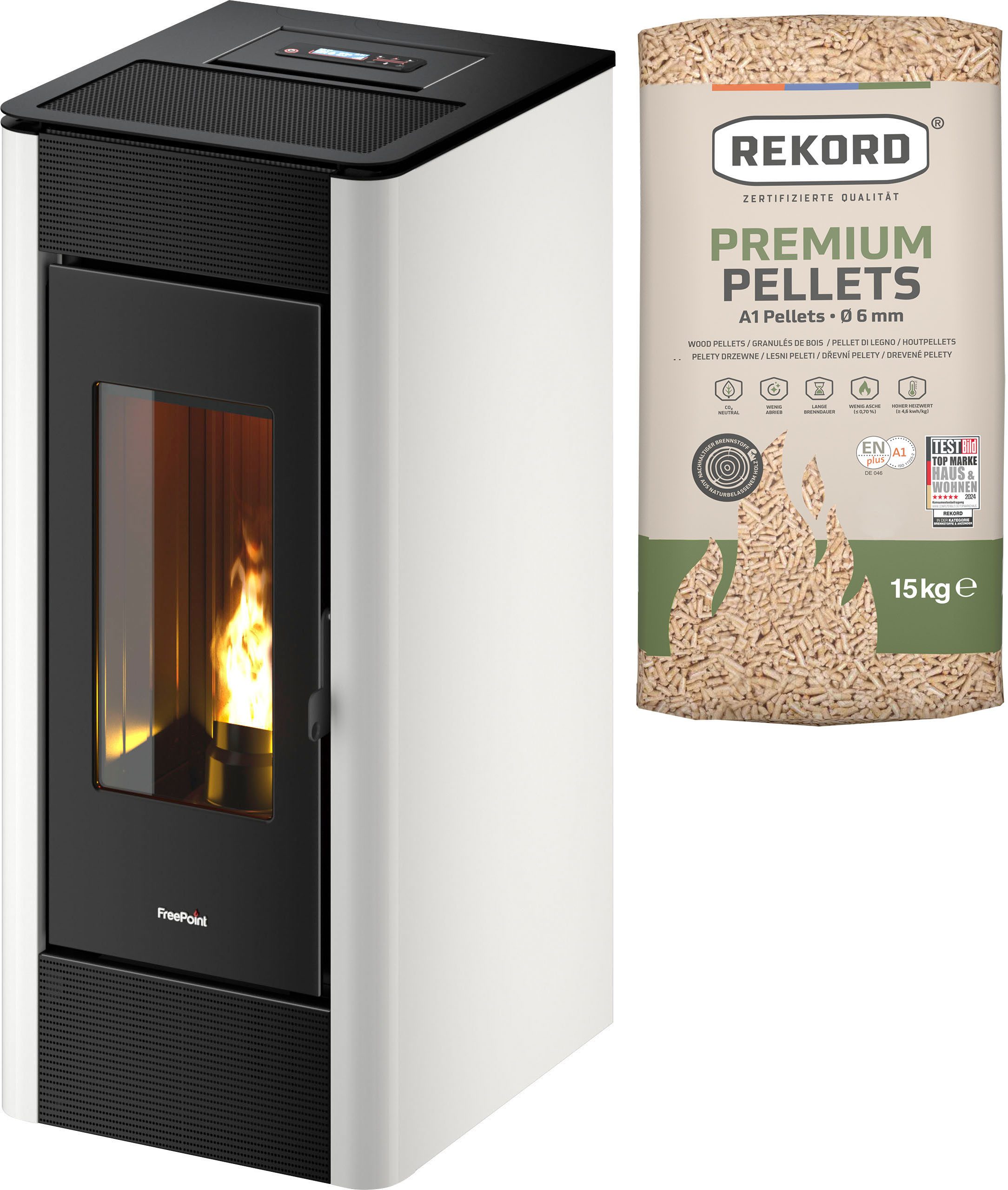 Freepoint Pelletofen Indaco 11, 12 kW, Zeitbrand