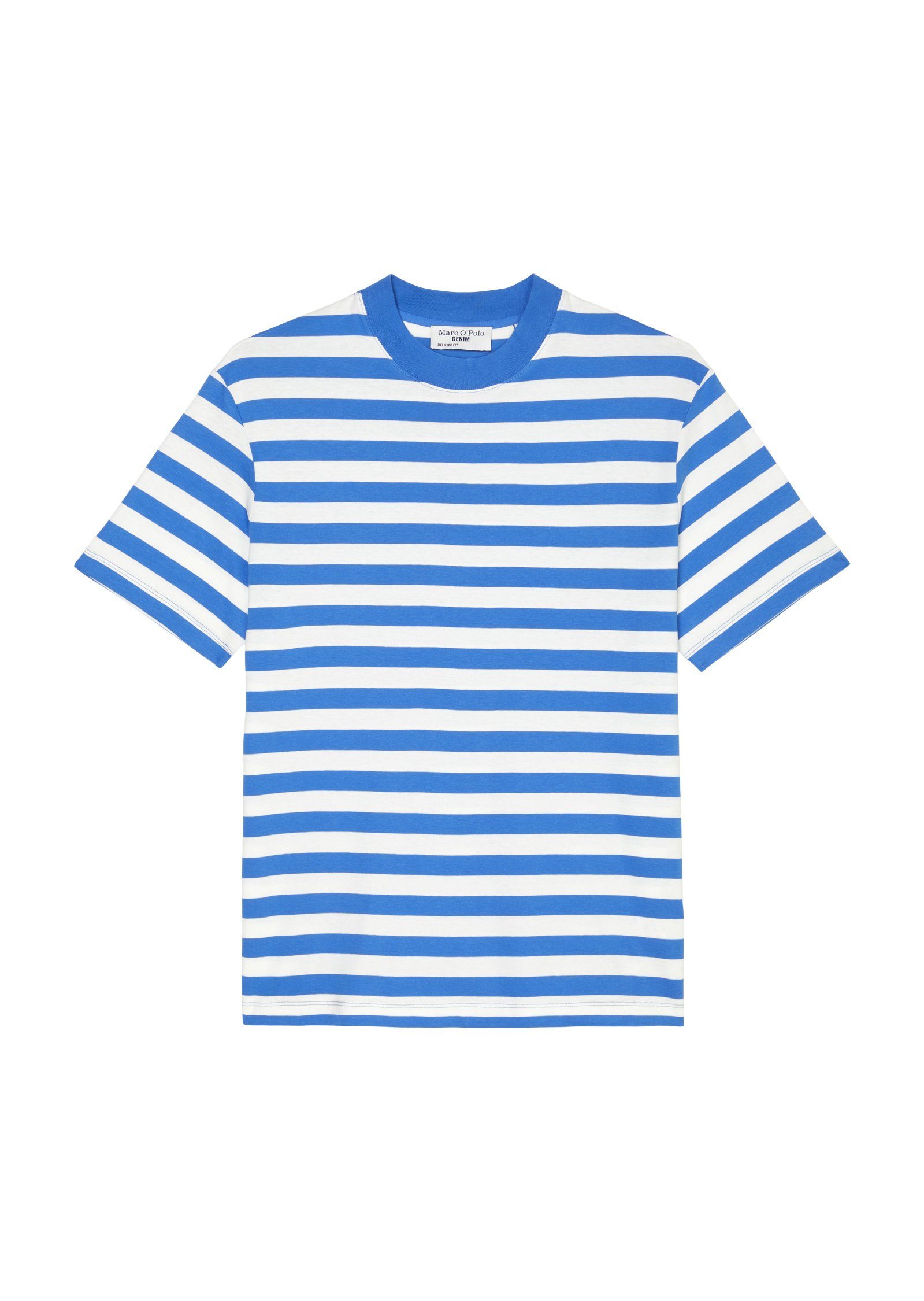 Streifen-Muster T-Shirt DENIM Marc O'Polo blau garngefärbtem mit