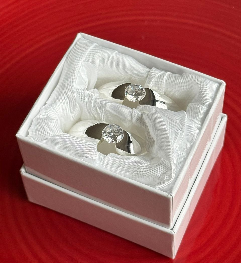 Libusch® Serviettenring mit Stein, 2-er Set, Hochzeit, Geschenk, massiv, versilbert, (Set, 2-tlg., 2), rund, hochglanzpoliert & anlaufgeschützt