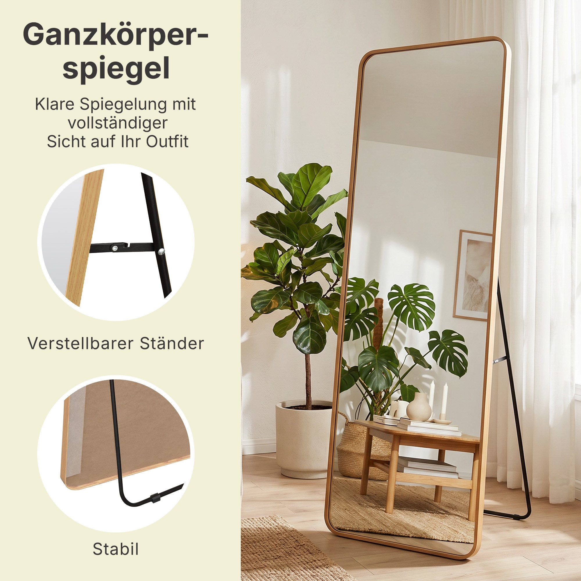 OTTO home Spiegel Standspiegel Addrik, wahlweise in 2 Größen 150x40cm oder 160x50cm (als Wandspiegel und Standspiegel einsetzbar, Rahmen aus Metall), Ganzkörper – Bild 4 von 5