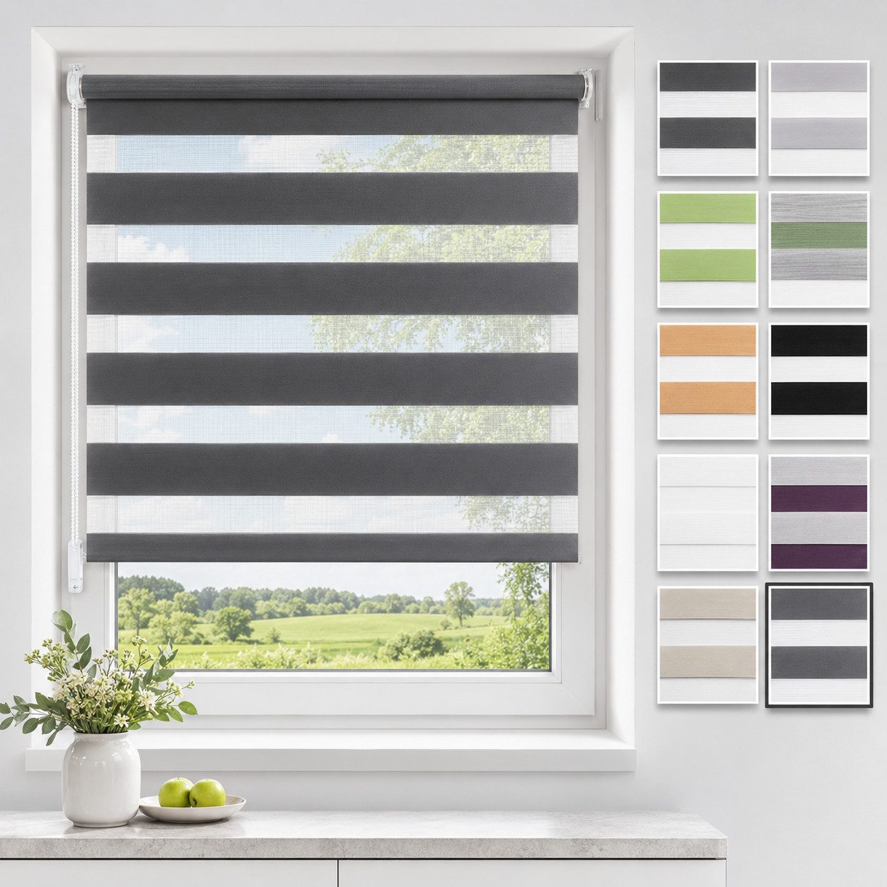 Doppelrollo ohne Bohren 130cm/150cm/230cm, OUBO, freihängend, Klemmfix, rollo für Fenster und Tür mit Klemmträger Lichtschutz und Sichtschutz