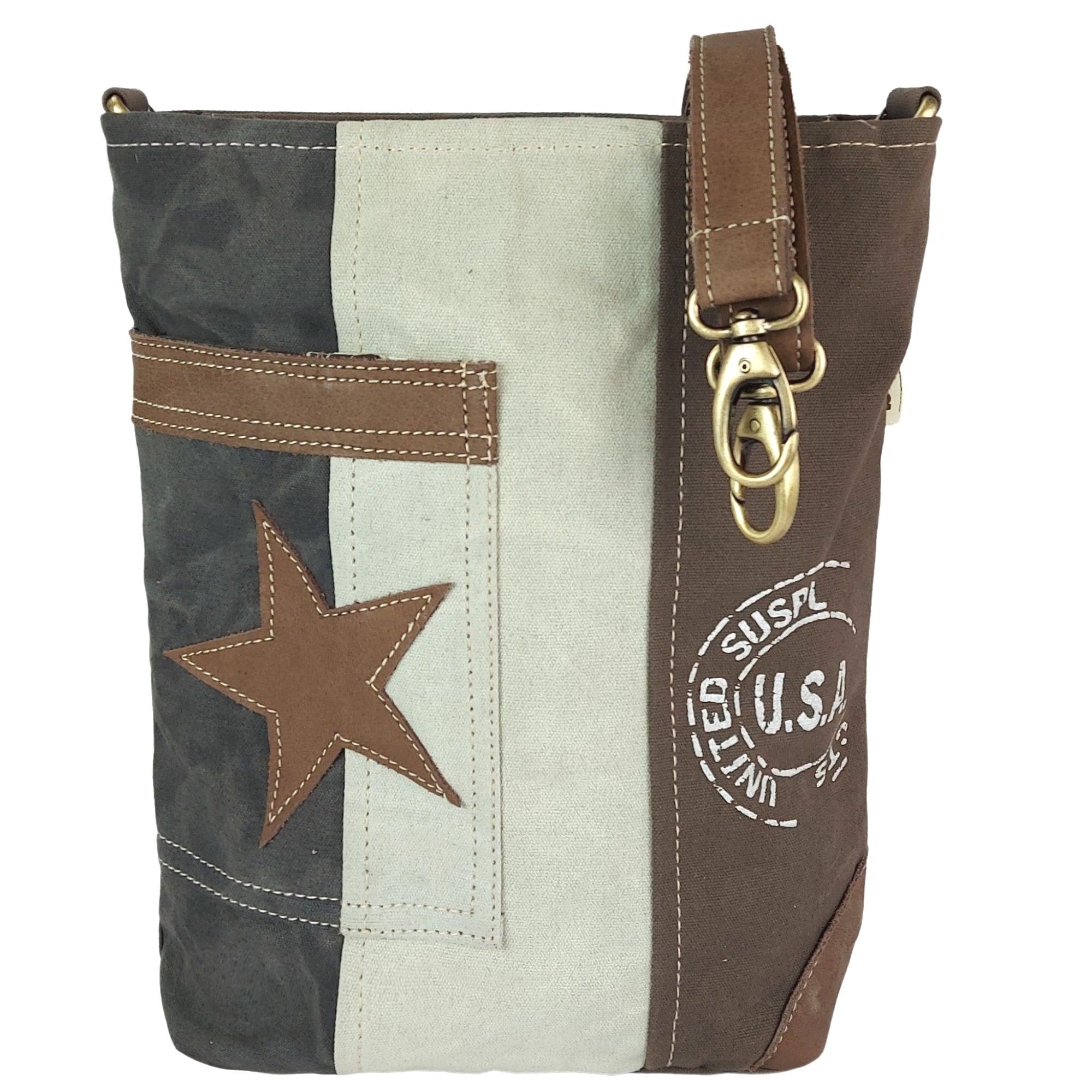 Sunsa Umhängetasche Damen Umhängetasche Vintage Tasche Crossbody Schultertasche, Leder Stern am Front