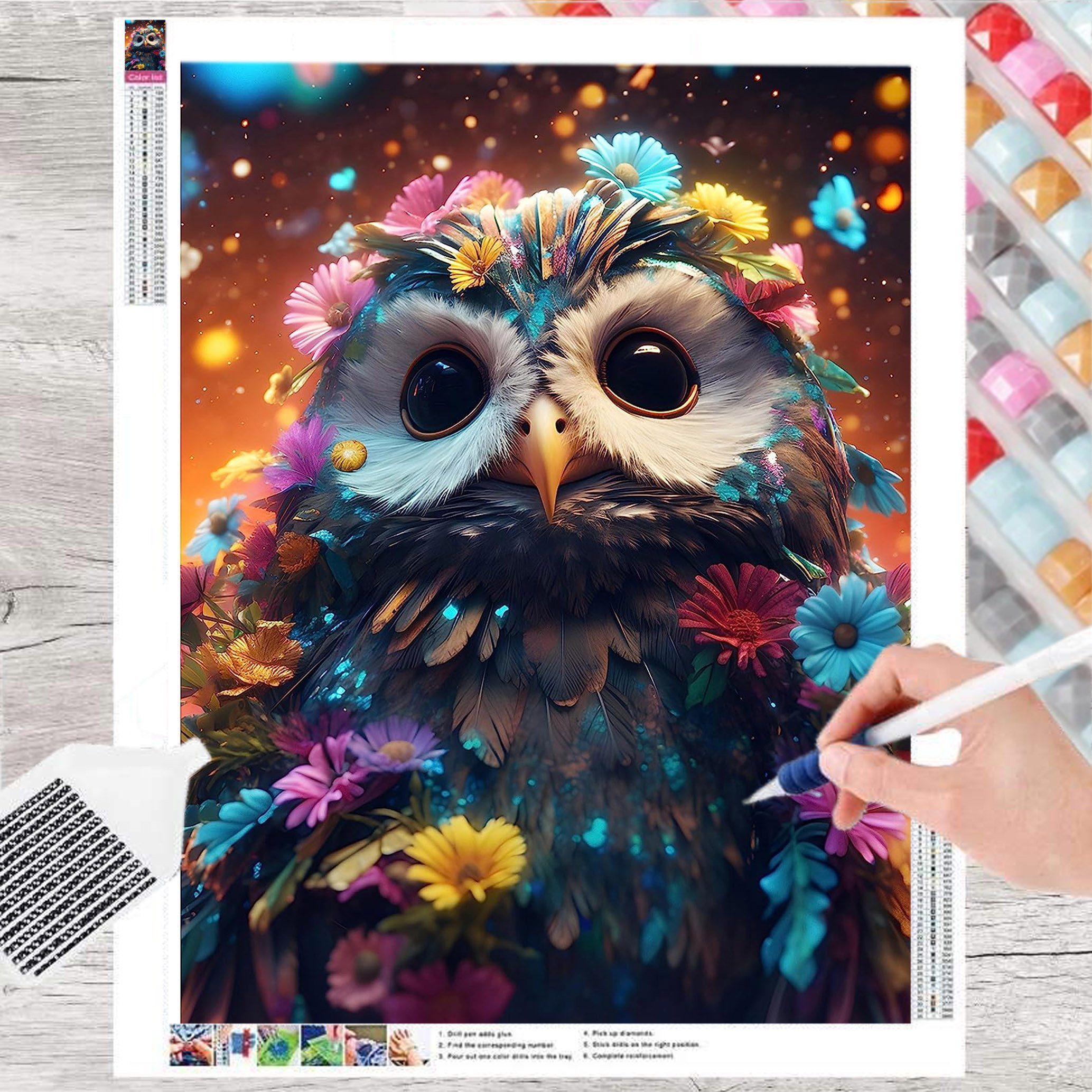 Kreativset GOLDEN Diamond Painting zubehör bilder Weihnachten ( Bunte Eule) 
