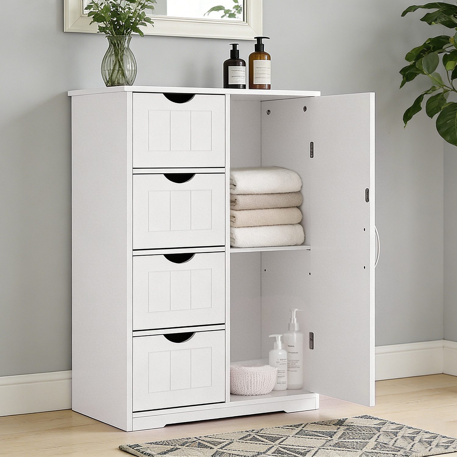 DUMOS Badkommode Badezimmerschrank Badschrank Beistellschrank, mit 4 Schubladen, Schranktür, verstellbare Ablage