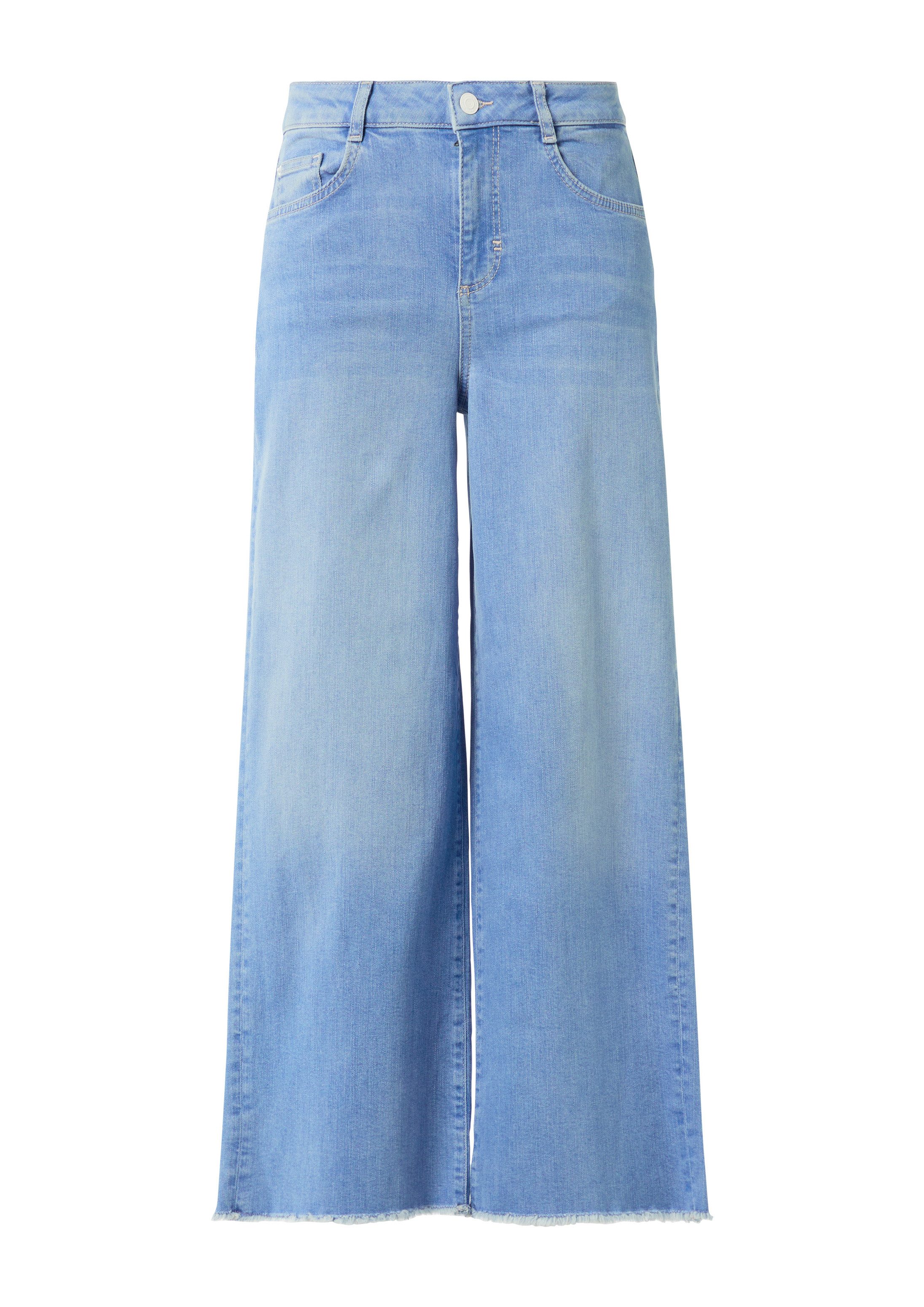 comma Weite Jeans Jeans-Hose Verkürzte Jeans mit Wide Leg und ausgefranstem Saum