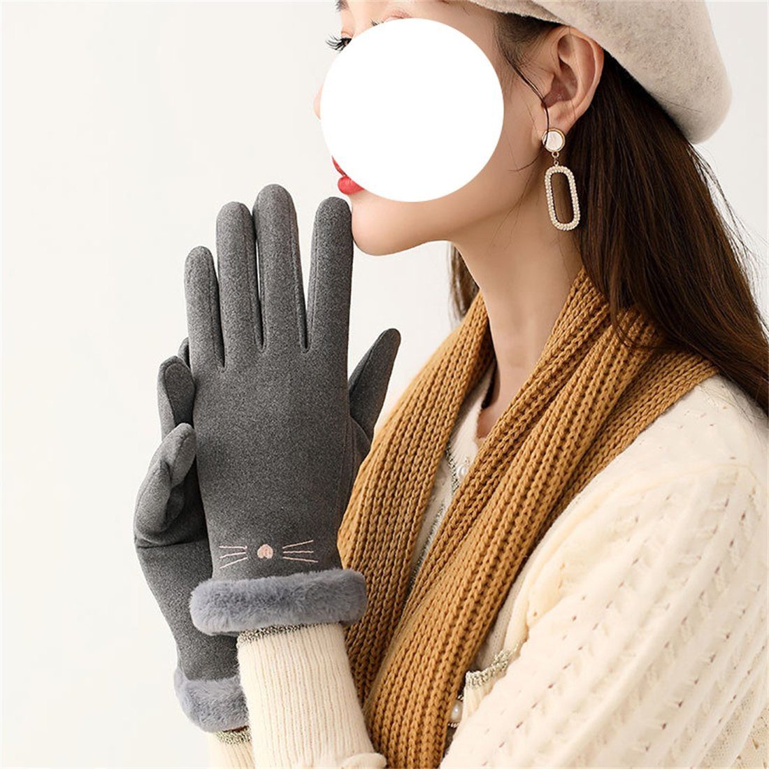 warme Gepolsterte Grau Damen-Winterhandschuhe, Fleecehandschuhe Touchscreen-Reithandschuhe DÖRÖY