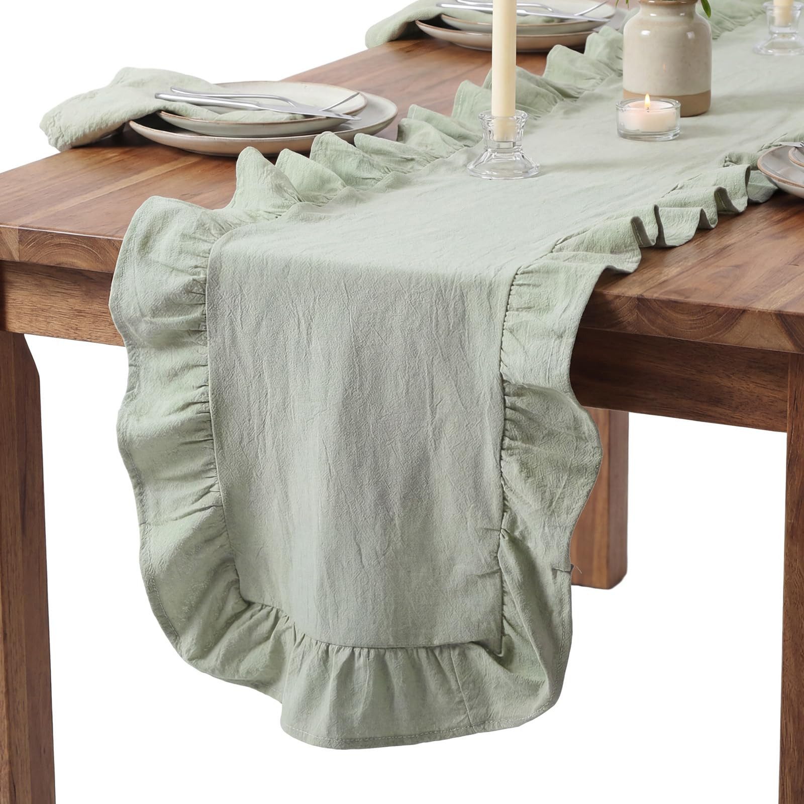 Bomiclss Tischläufer Boho Tischläufer, Herbstdeko für Zuhause,Tischläufer mit Rüschen, Unifarben, Dekoration für Esstisch, Küche und …