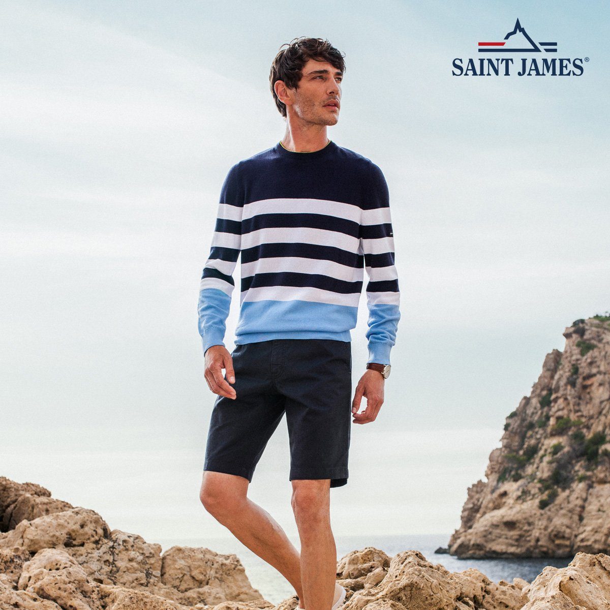 Saint James Langarmshirt 6870 Unisex Shirt Meridien Modern mit Streifen aus kardierter Baumwolle