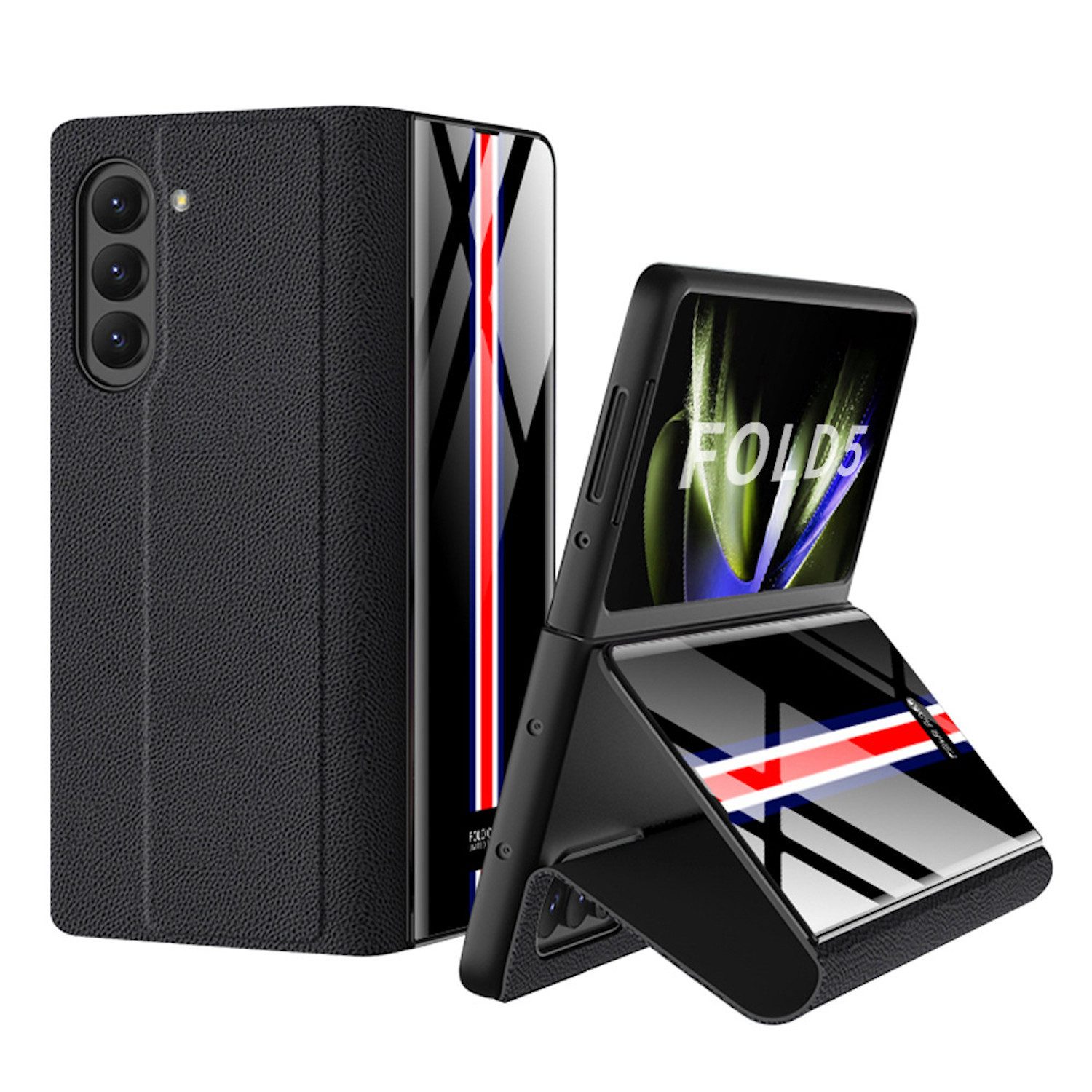 Wigento Handyhülle Für Samsung Galaxy Z Fold5 5G Schutzhülle Kunstleder + Kartenhalter