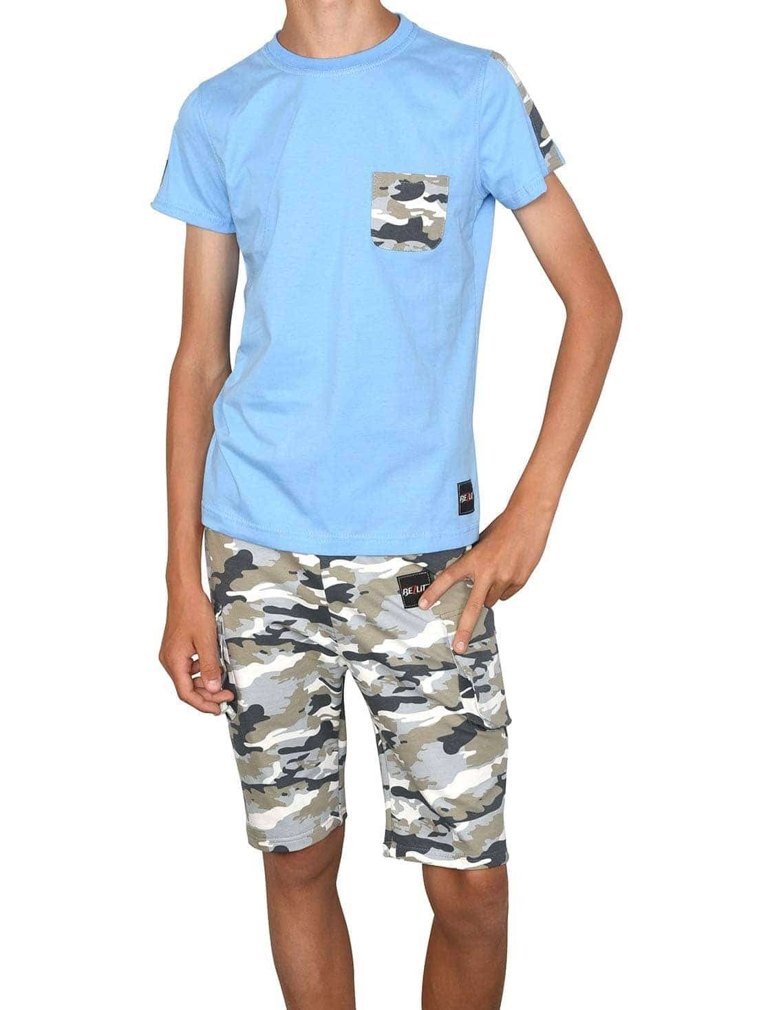 BEZLIT T-Shirt & Shorts Jungen Sommer Set T-Shirt und Cargo Shorts (1-tlg) casual Hellblau / Grau Camouflage