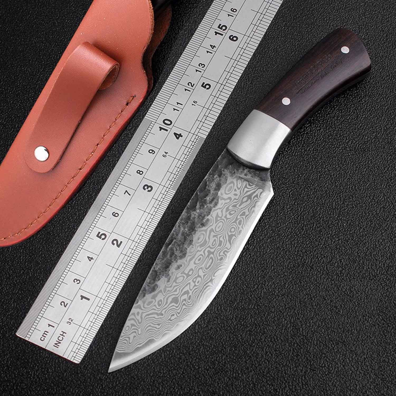 Muxel Fleischmesser Das kleine Allzweckmesser für Küche, Outdoor, Camping, Jagt mit Leder, extra scharf