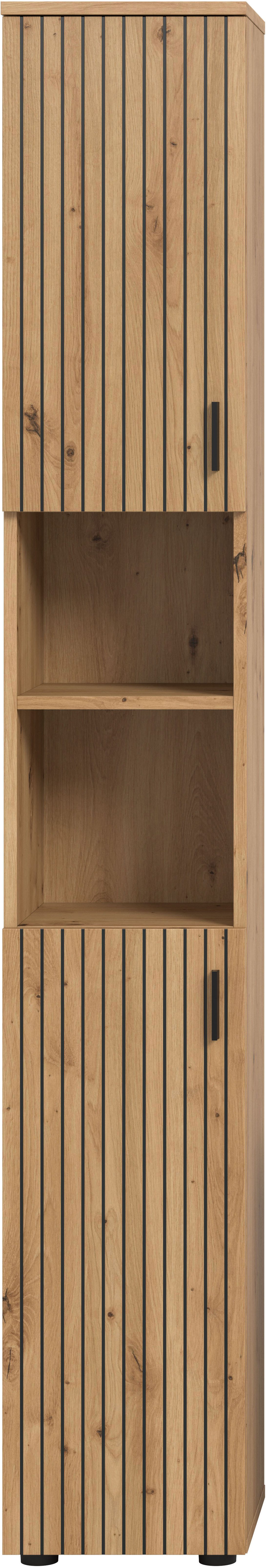 welltime Hochschrank MANI, Höhe: 192 cm, Paneeloptik, 2 offene Fächer, 2 Türen (1-St) Hochschrank, Bad-Schrank, Badezimmerschrank, Bad, Badezimmer