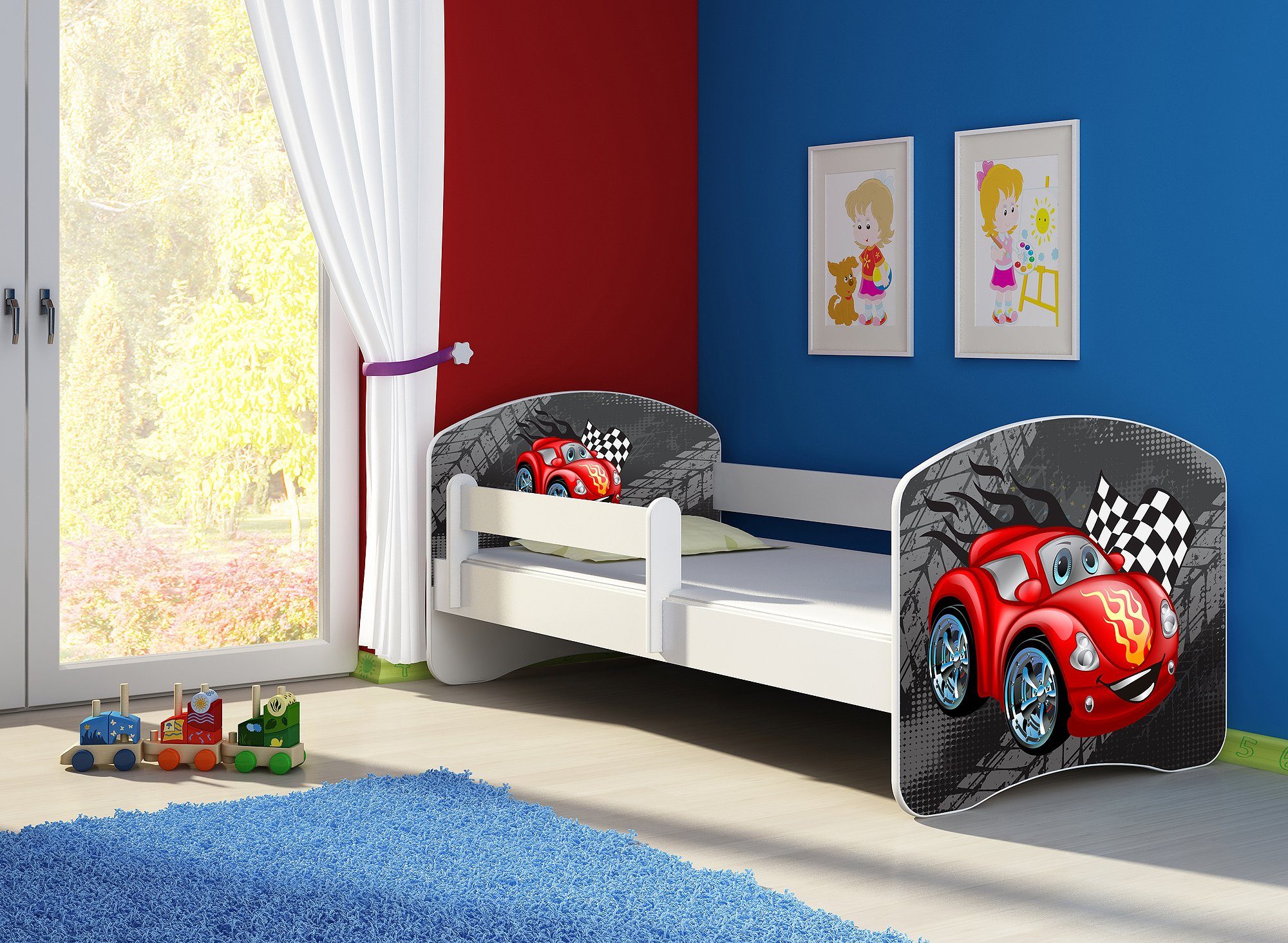 Clamaro Kinderbett (Kinderbett, Babybett 70x140, 80x160, 80x180cm Juniorbett, Kind, Motiv, Schublade CLAMARO)