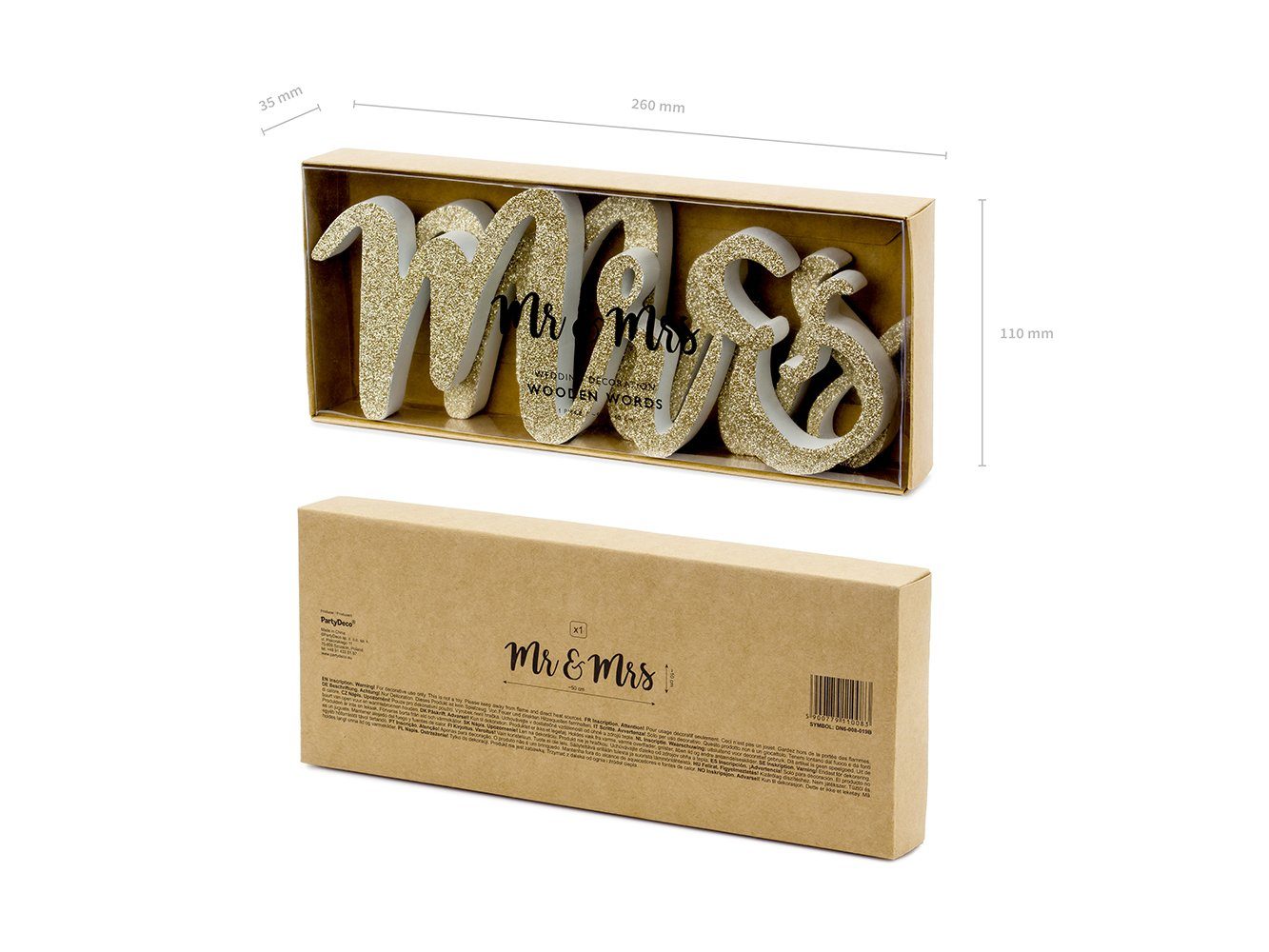 Holzbuchstaben Mr partydeco Mrs & Deko-Schriftzug, weiß gold Deko Tischaufsteller 50x10cm 3tlg