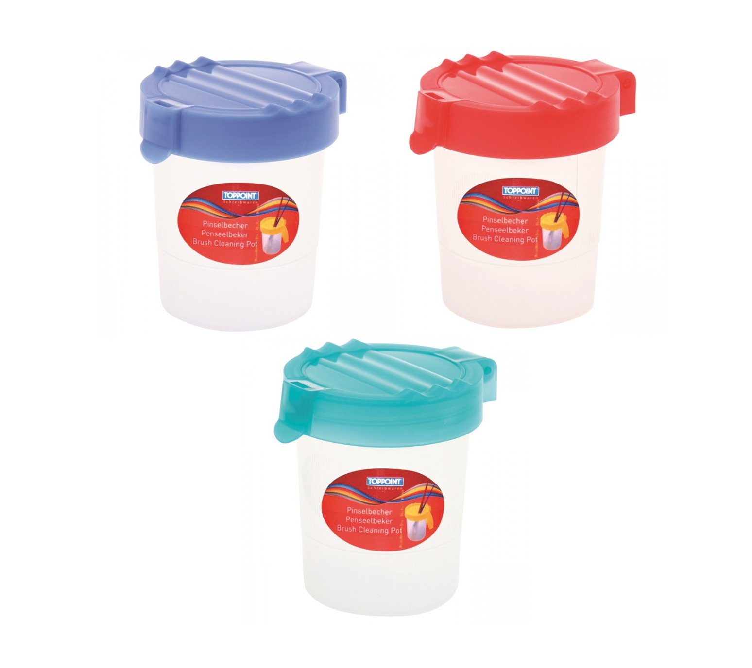 Stylex Schreibwaren Malpinsel 12 Pinselbecher mit Deckel je 4x türkis blau rot