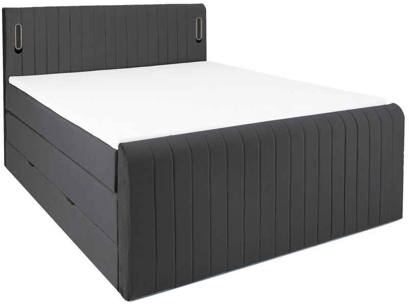 wonello Boxspringbett FLY, mit Bettkasten und LED-Beleuchtung, inklusive Premium Topper