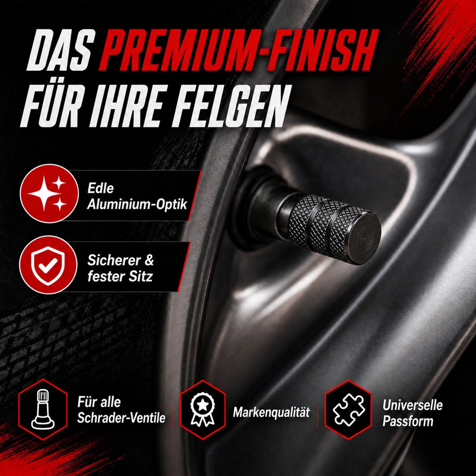 Pitlane Performance Ventilkappe Alu-Ventilkappen für Schrader-Ventile, (Ventilkappen-Set, 4-St., 4 Stück aus Aluminium), Korrosionsschutz und innenliegende Dich – Bild 2 von 5