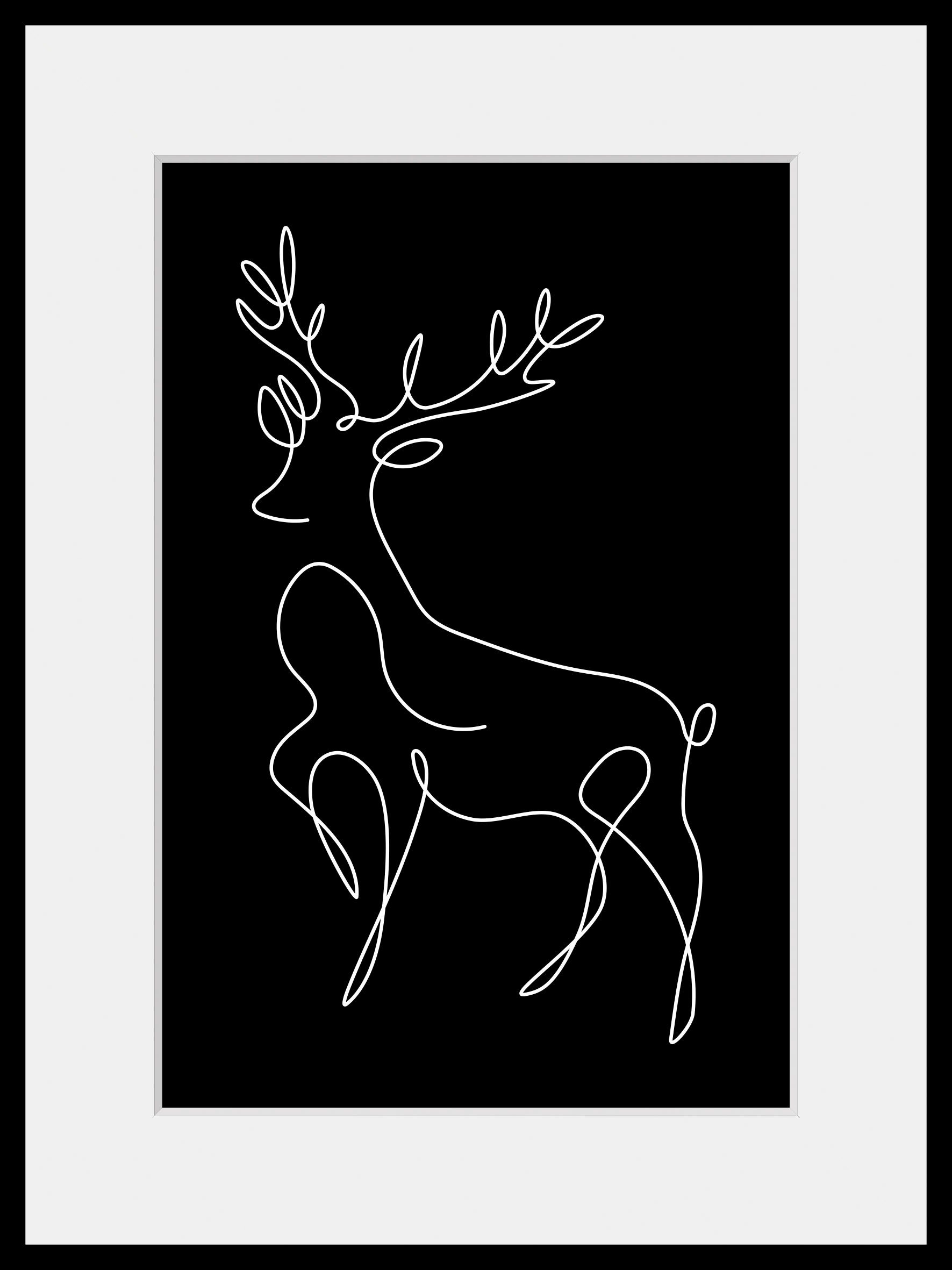 queence Bild Walter, Hirsch, Hirschbilder, Kunst, Schwarz-Weiß (1 St), HD Premium Poster-Druck inkl. Holzrahmen. € 31,89