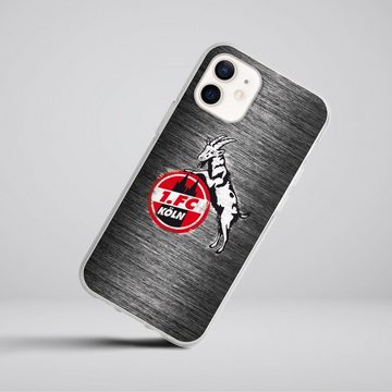 DeinDesign Handyhülle 1. FC Köln Metallic Look Offizielles Lizenzprodukt Metal Scratch 1.FC, Apple iPhone 12 Silikon Hülle Bumper Case Handy Schutzhülle