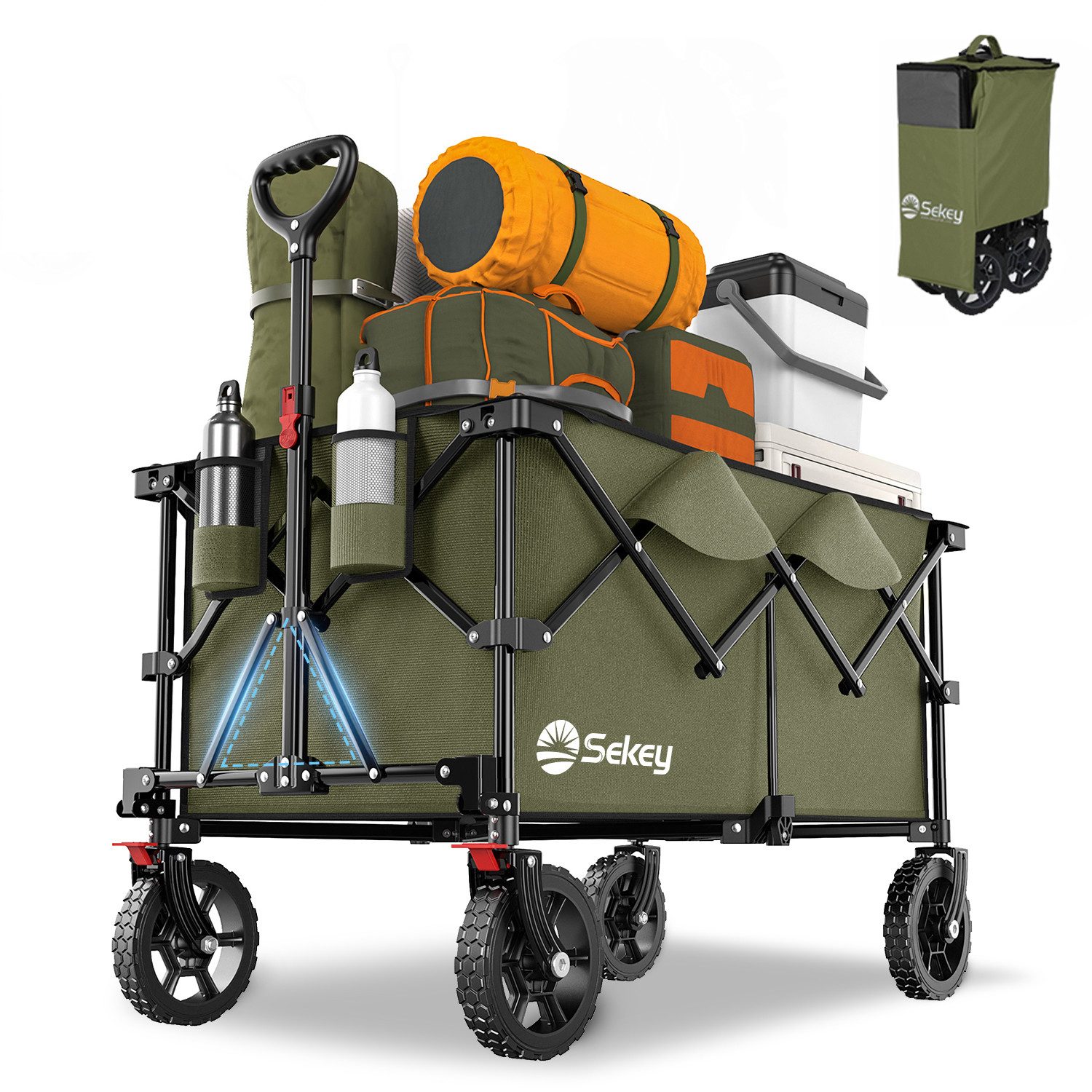 Sekey Bollerwagen Faltbar Handwagen Klappbar Transportwagen 200L 200KG Einkaufstrolley, Kompakt faltbar, spart Platz – ideal für Ausflug, Reise, Party