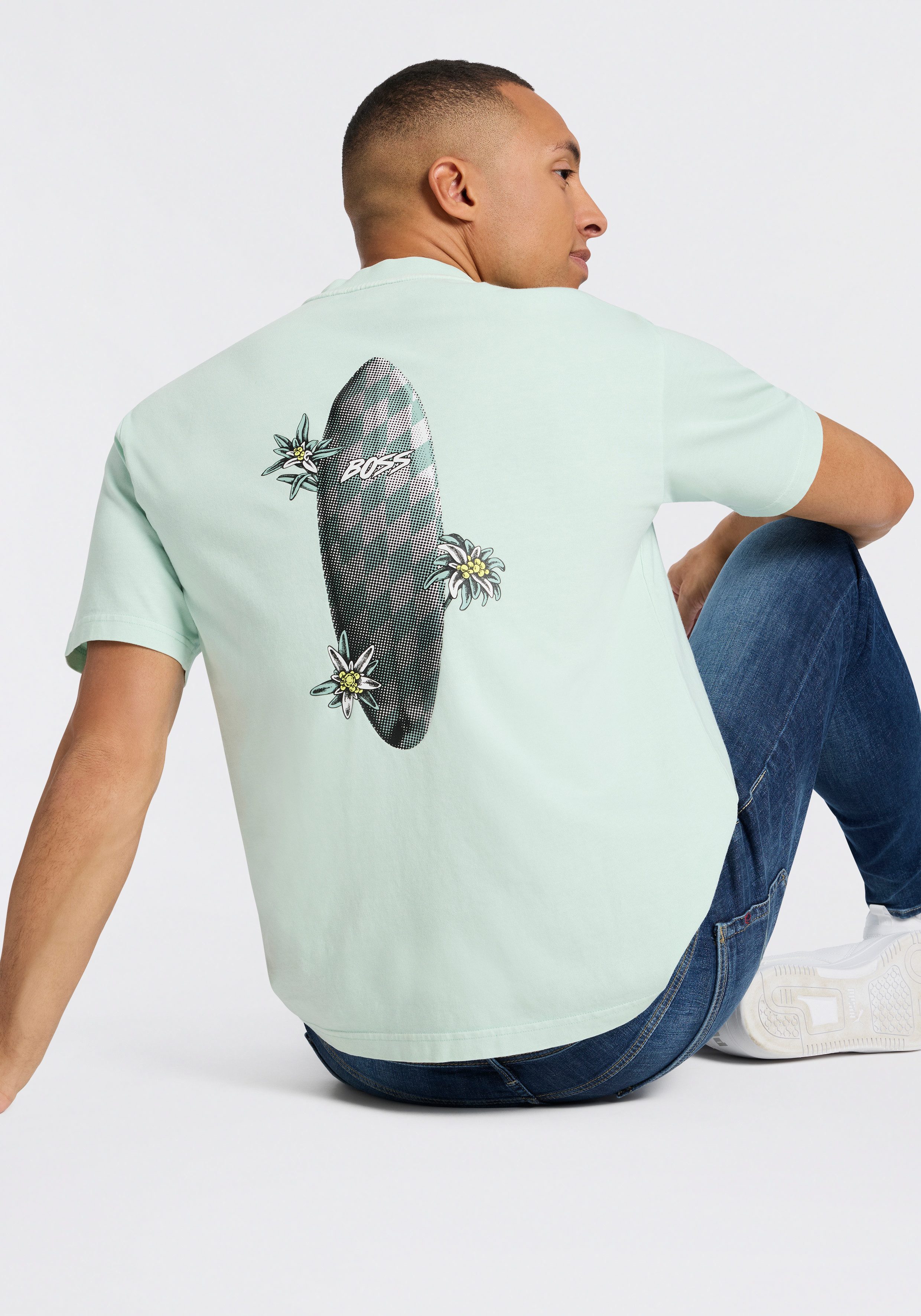 BOSS ORANGE T-Shirt Relaxed Fit, sommerlicher Druck, reine Baumwolle