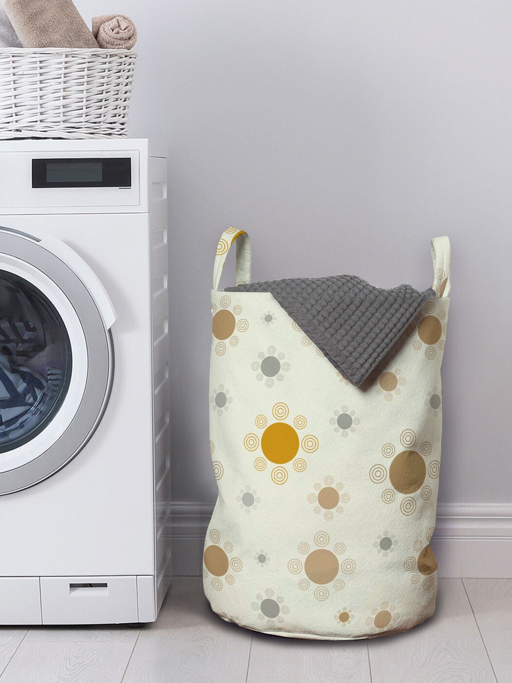 Kordelzugverschluss getönte mit Moderne Griffen Wäschekorb Waschsalons, Abstrakt Abakuhaus Erde für Wäschesäckchen Kreise