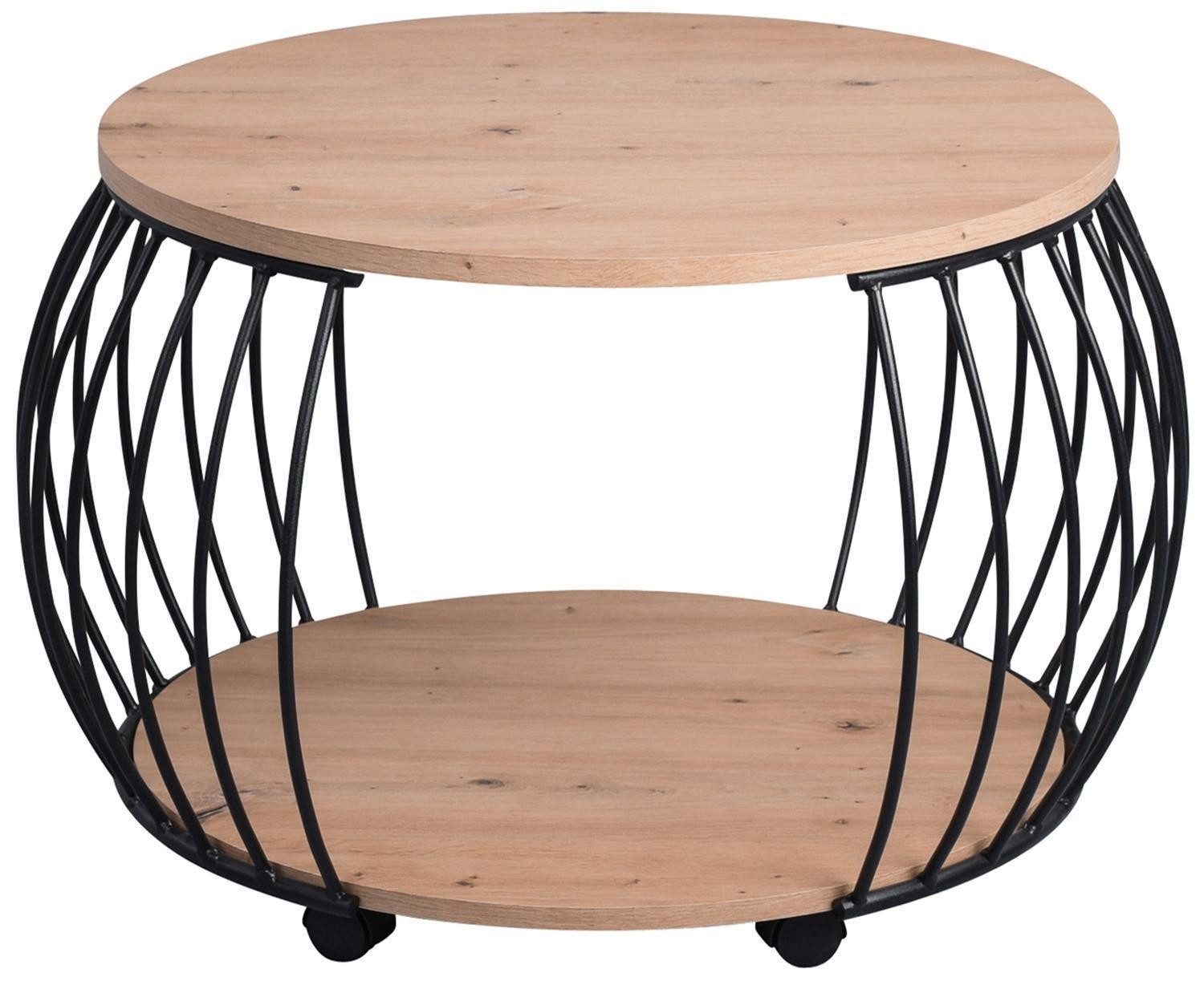 M2 Kollektion Couchtisch PEKING, Ø 60 cm, mit Rollen, mit Ablage